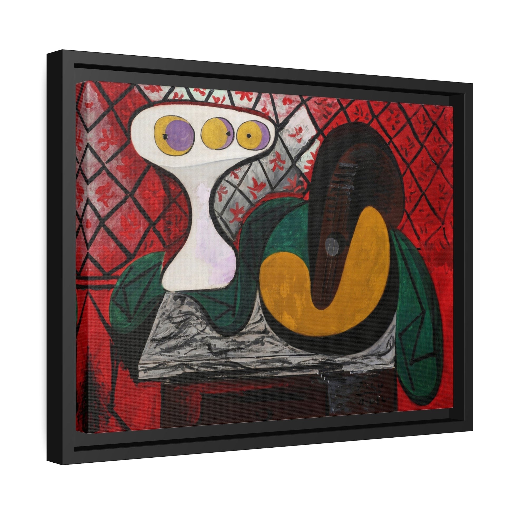 Pablo Picasso Compotier and Guitar - Framed Canvas Wall Art Reproduction Print