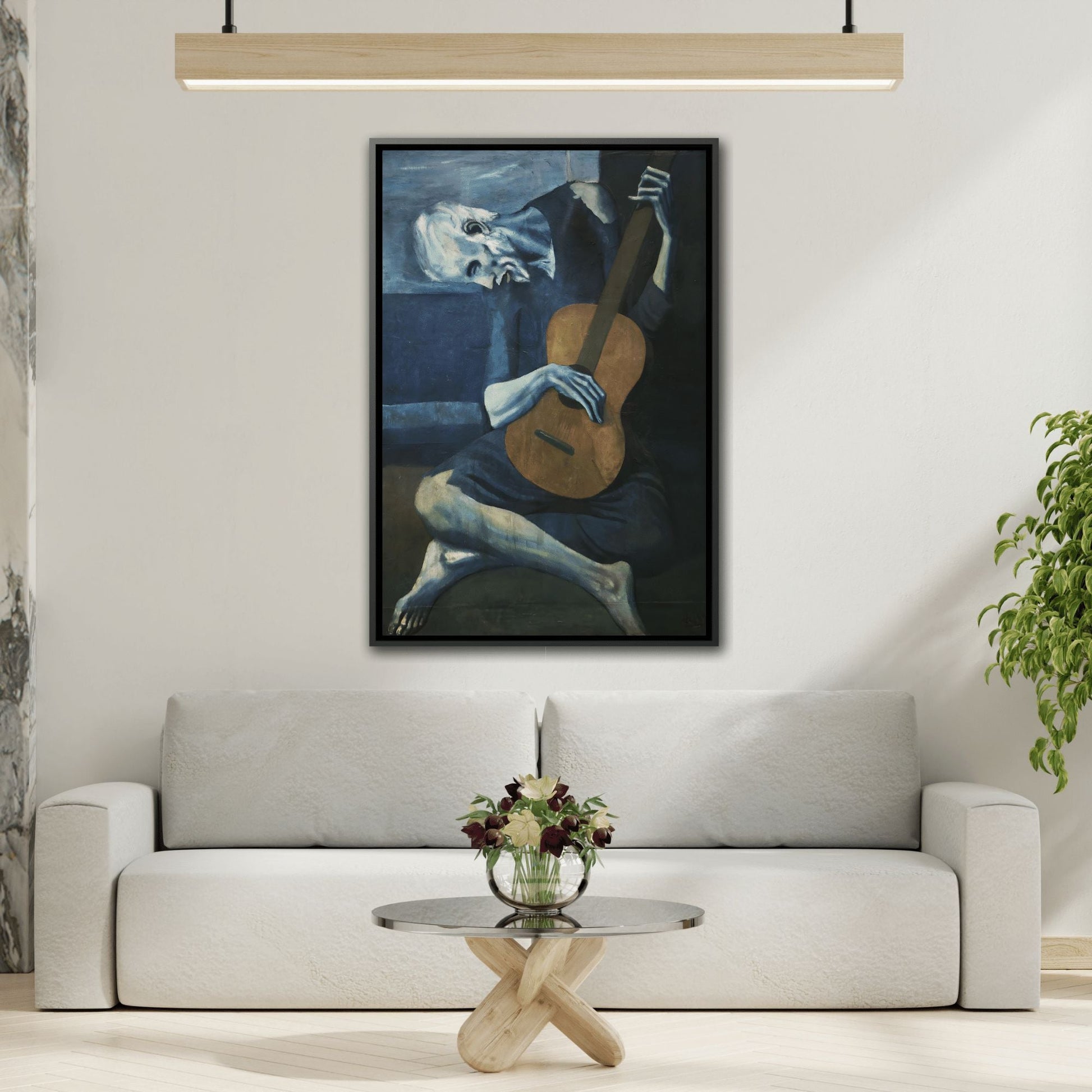 Pablo Picasso Old Guitarist - Framed Canvas Print in Black Pinewood Frame