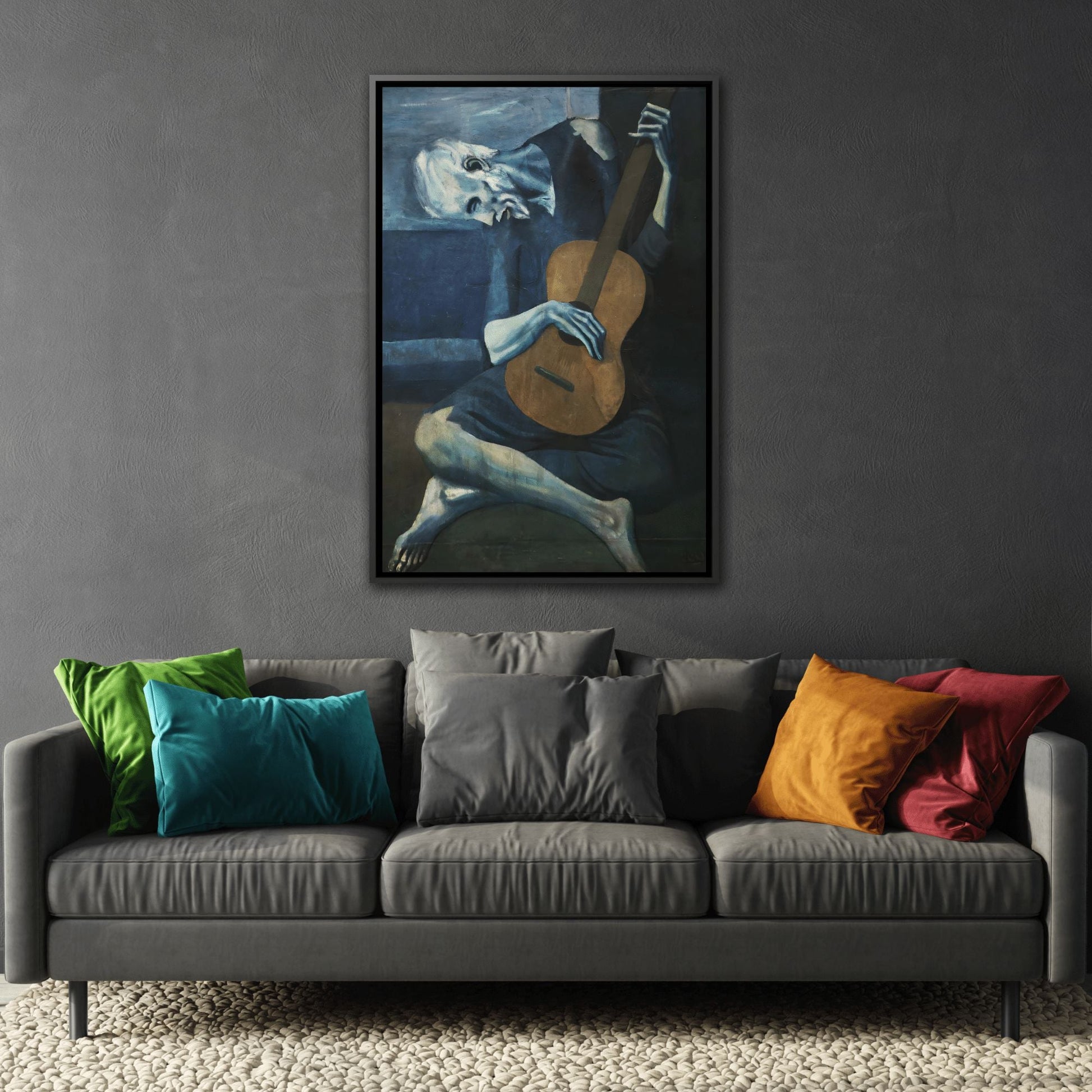 Pablo Picasso Old Guitarist - Framed Canvas Print in Black Pinewood Frame