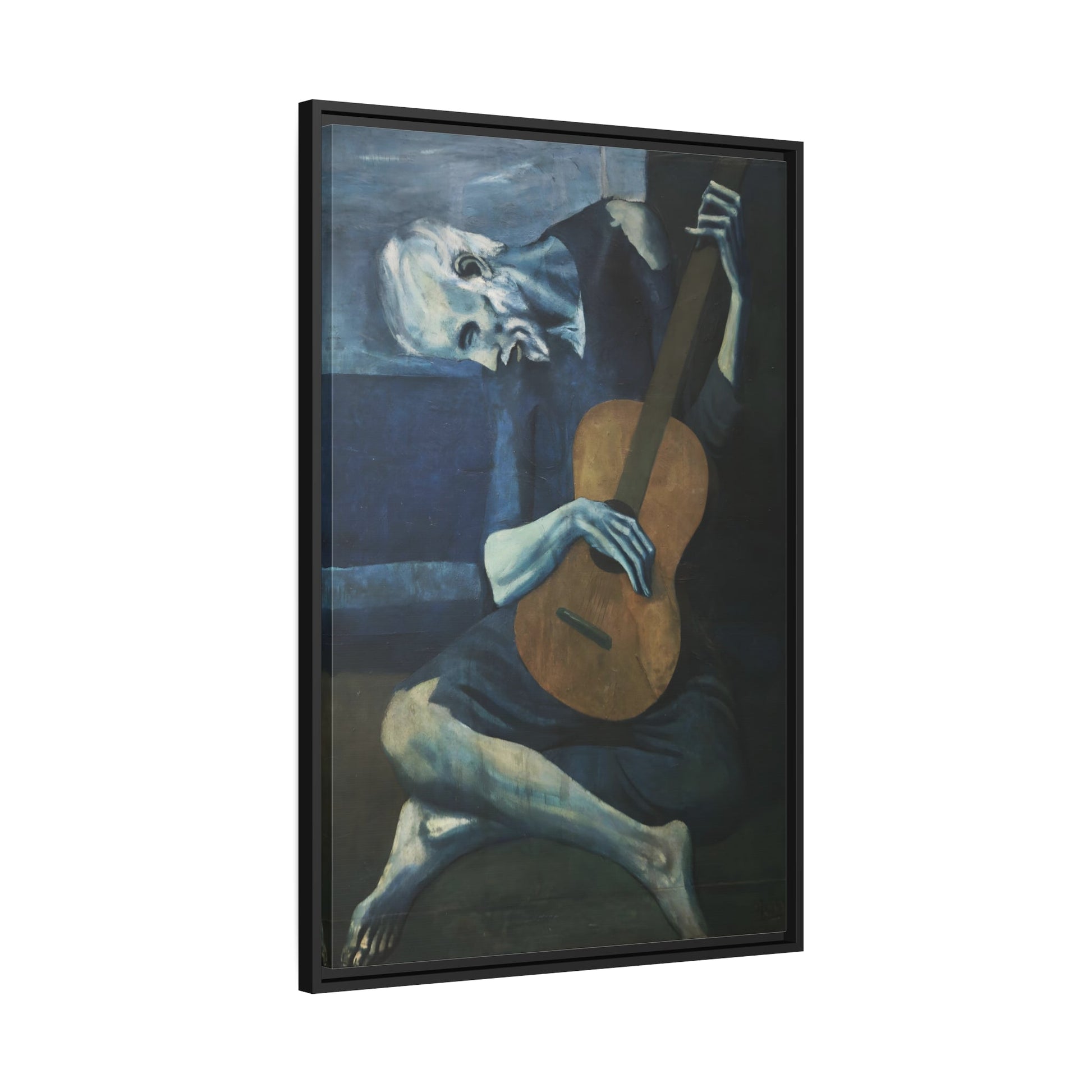 Pablo Picasso Old Guitarist - Framed Canvas Print in Black Pinewood Frame