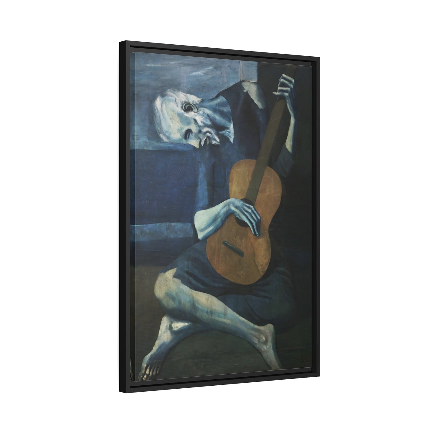 Pablo Picasso Old Guitarist - Framed Canvas Print in Black Pinewood Frame