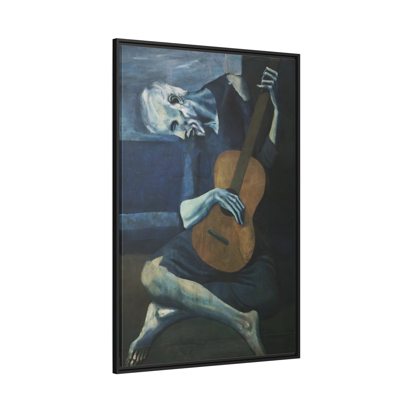 Pablo Picasso Old Guitarist - Framed Canvas Print in Black Pinewood Frame