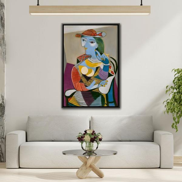 Pablo Picasso Seated Woman Framed Canvas Print - Colorful Cubist Wall Art - YesArtYes