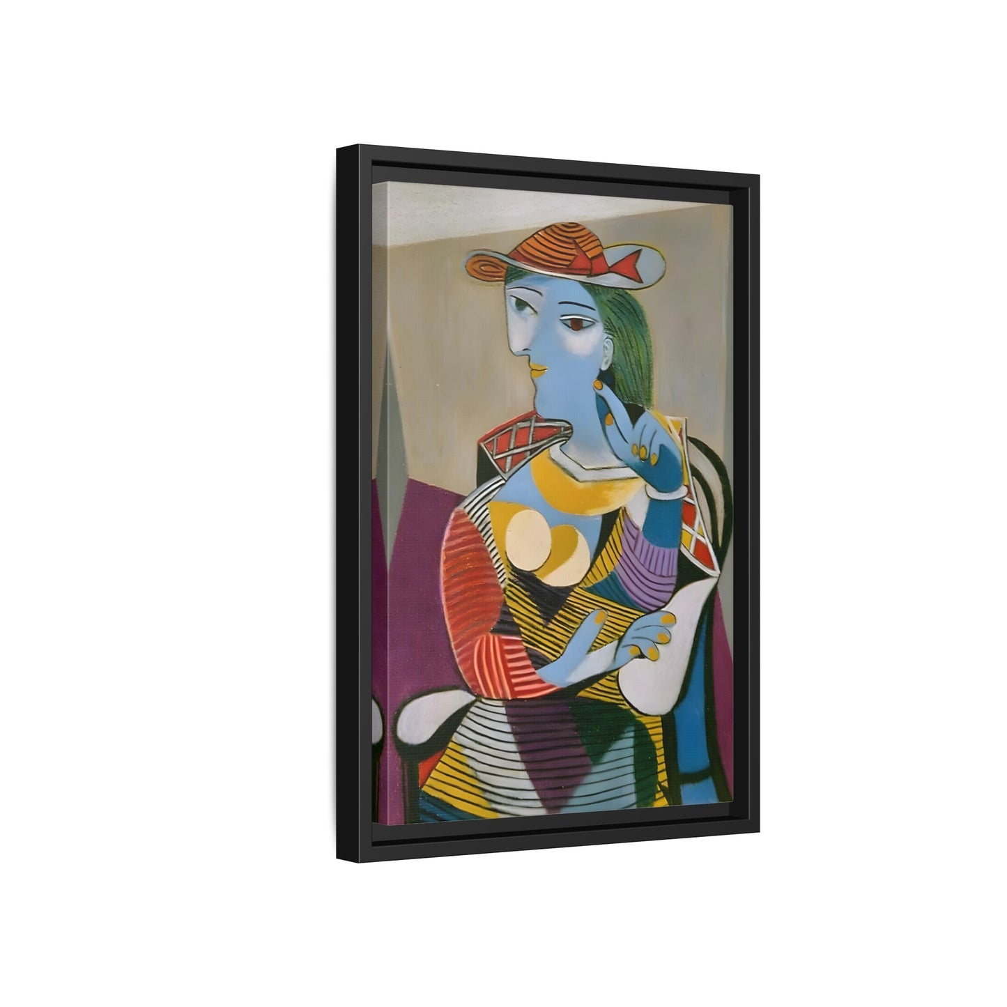Pablo Picasso Seated Woman Framed Canvas Print - Colorful Cubist Wall Art - YesArtYes