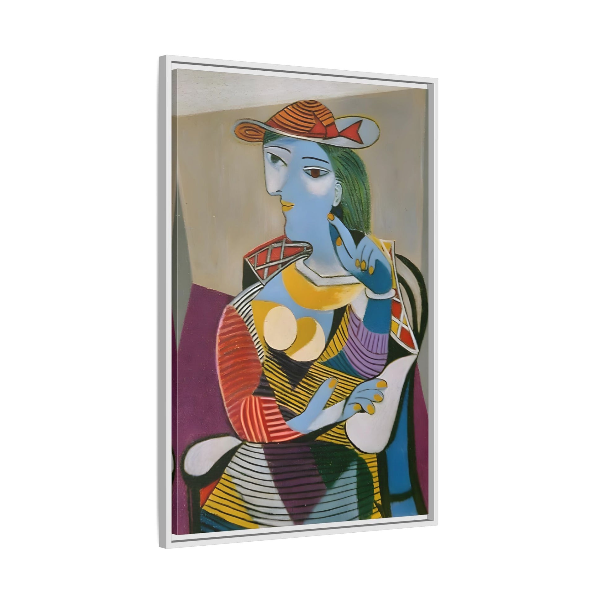 Pablo Picasso Seated Woman Framed Canvas Print - Colorful Cubist Wall Art - YesArtYes