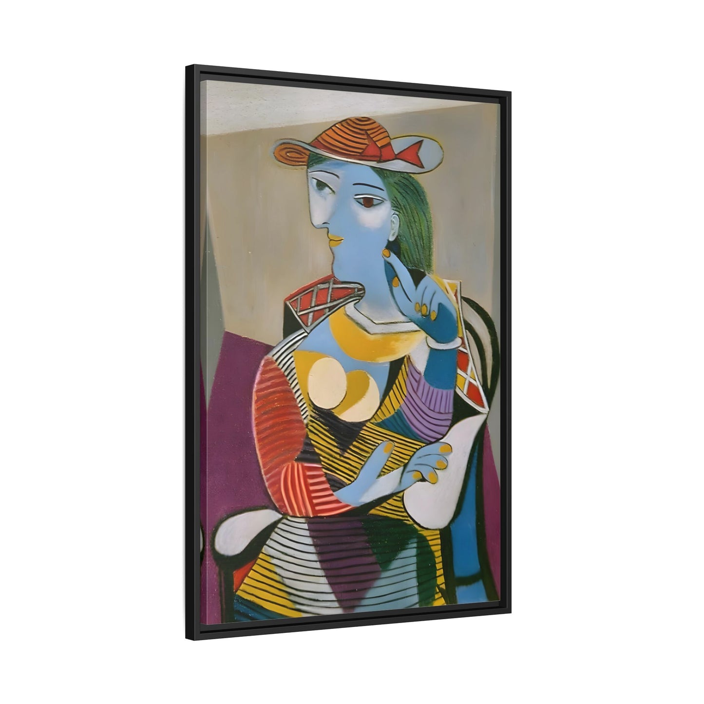 Pablo Picasso Seated Woman Framed Canvas Print - Colorful Cubist Wall Art - YesArtYes