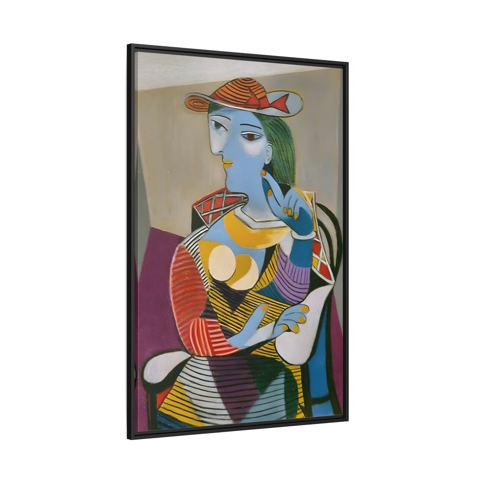 Pablo Picasso Seated Woman Framed Canvas Print - Colorful Cubist Wall Art - YesArtYes