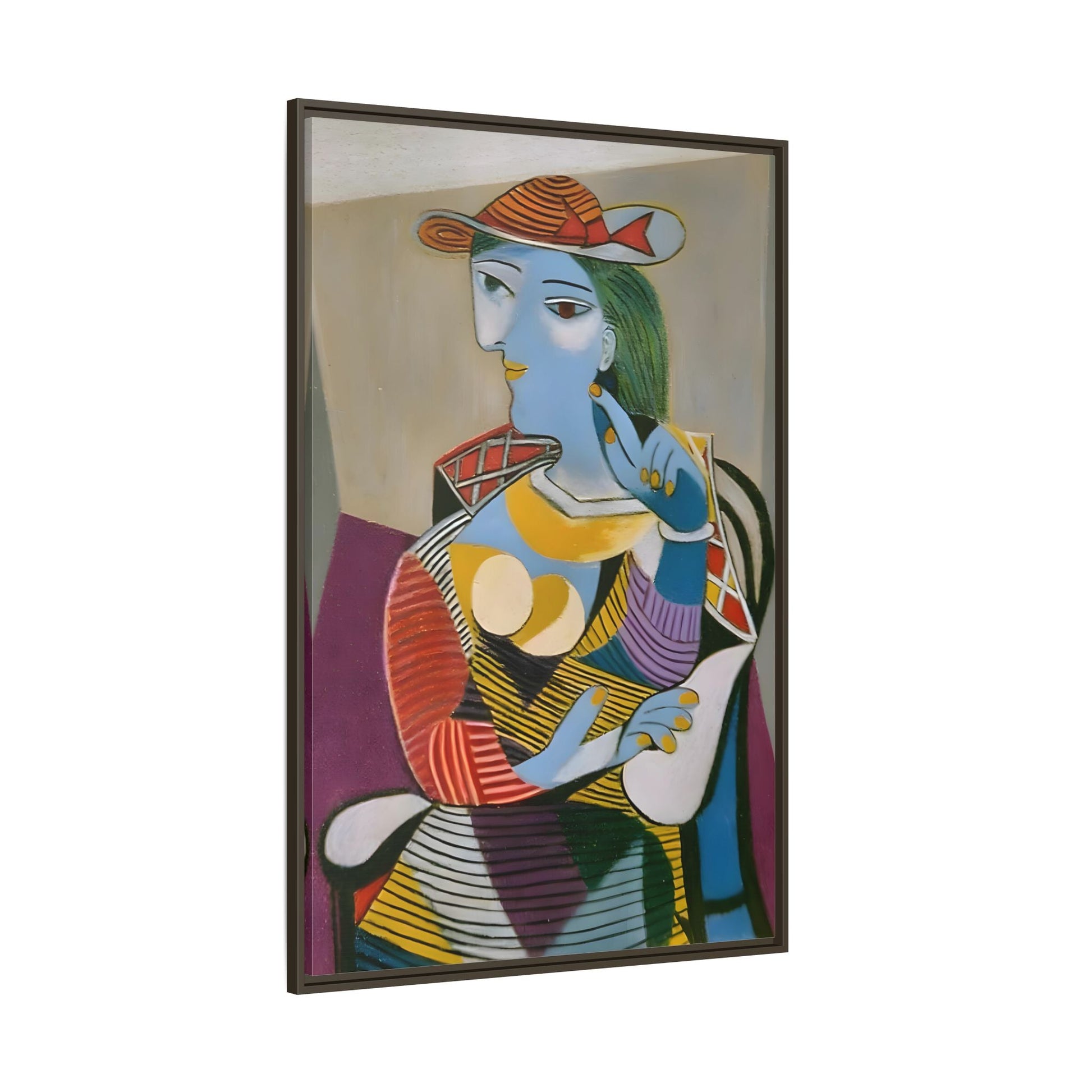 Pablo Picasso Seated Woman Framed Canvas Print - Colorful Cubist Wall Art - YesArtYes