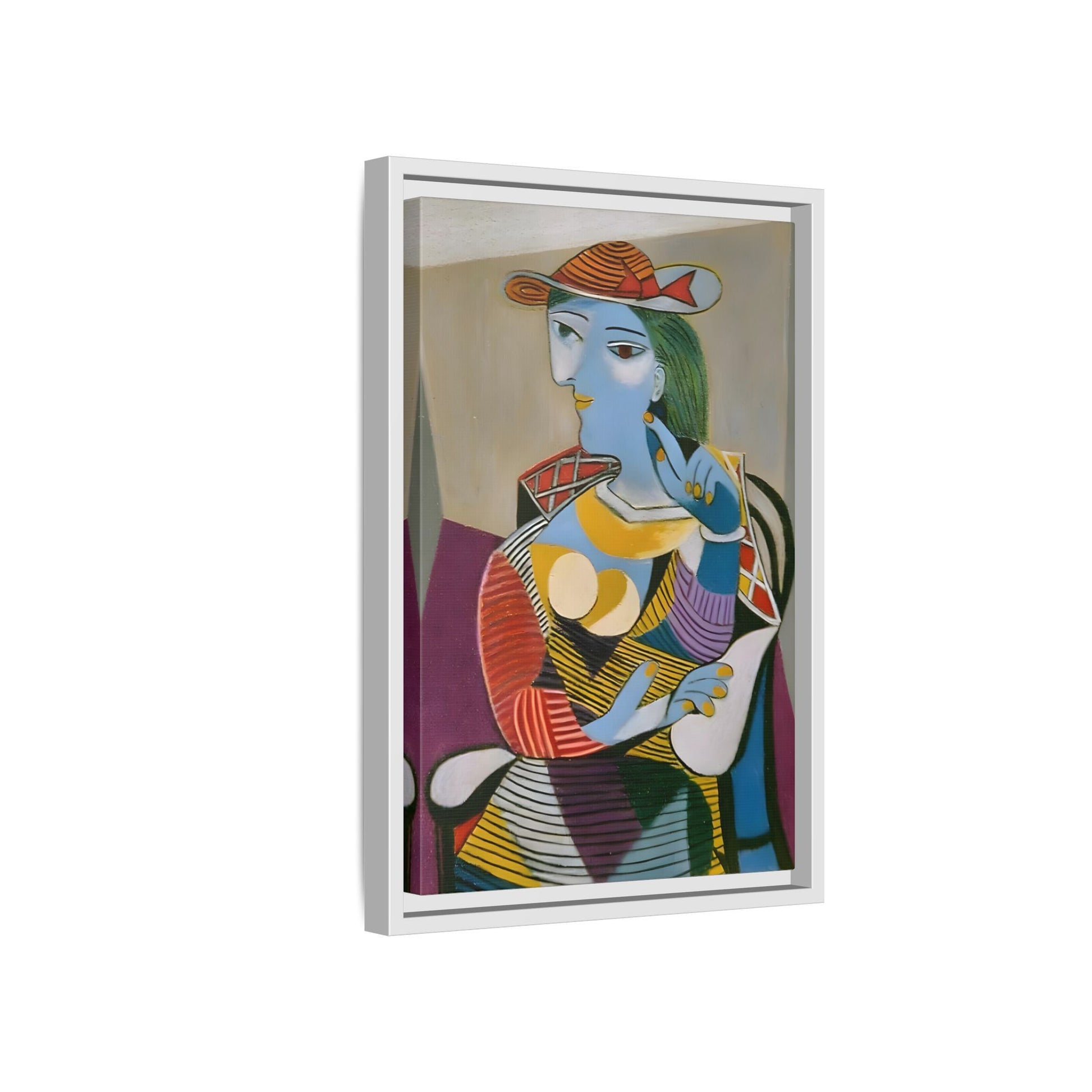 Pablo Picasso Seated Woman Framed Canvas Print - Colorful Cubist Wall Art - YesArtYes