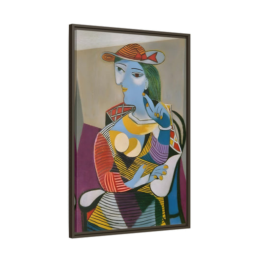 Pablo Picasso Seated Woman Framed Canvas Print - Colorful Cubist Wall Art - YesArtYes