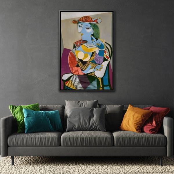 Pablo Picasso Seated Woman Framed Canvas Print - Colorful Cubist Wall Art - YesArtYes