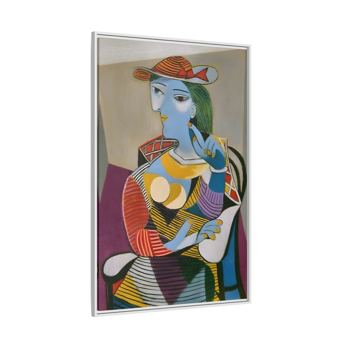 Pablo Picasso Seated Woman Framed Canvas Print - Colorful Cubist Wall Art - YesArtYes