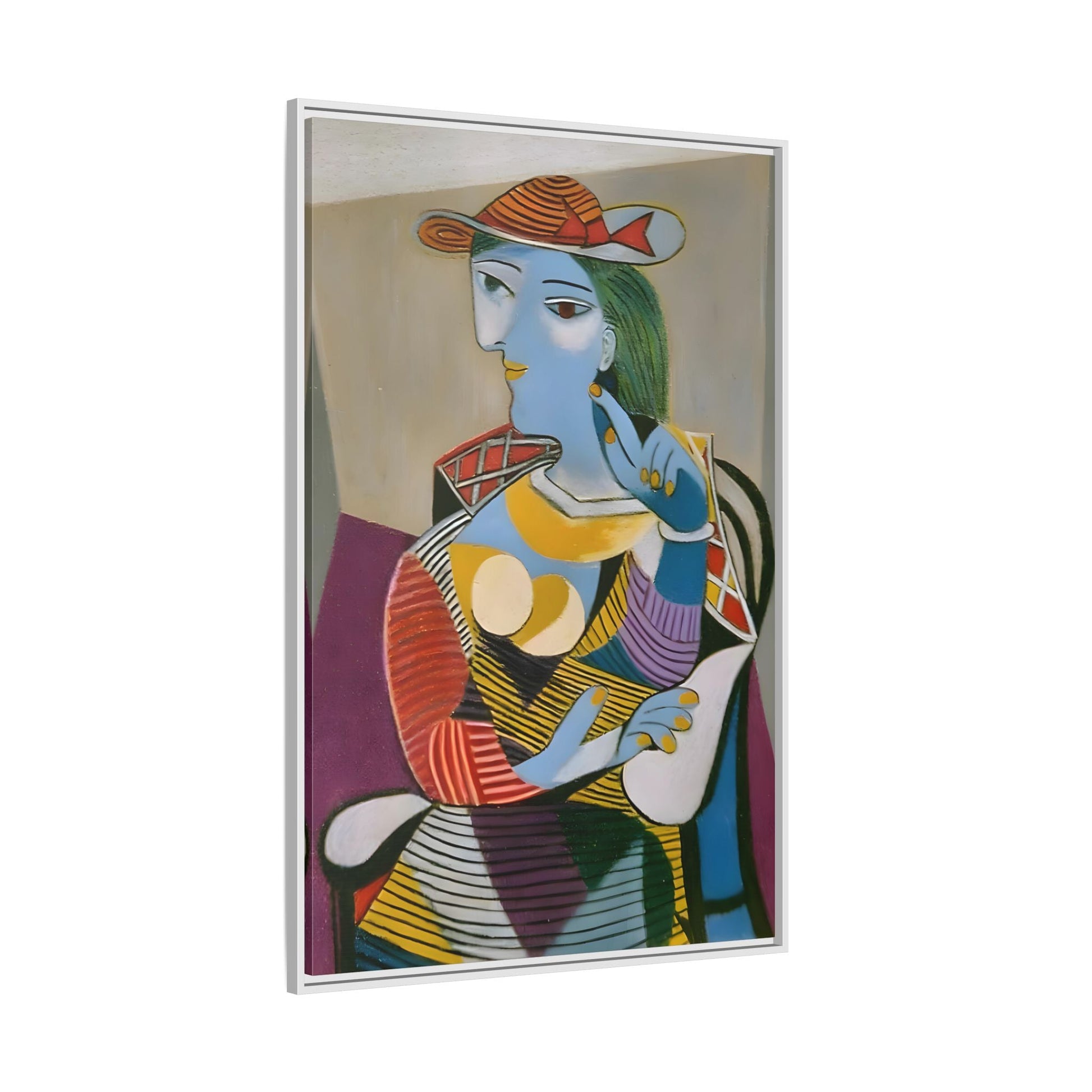 Pablo Picasso Seated Woman Framed Canvas Print - Colorful Cubist Wall Art - YesArtYes