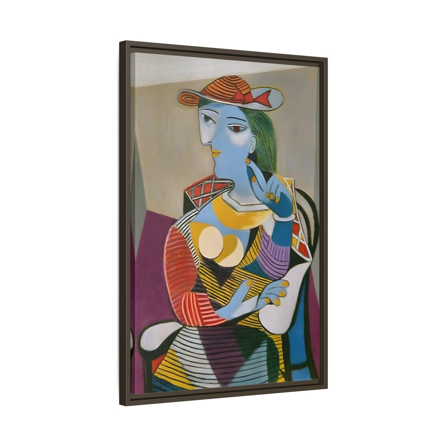 Pablo Picasso Seated Woman Framed Canvas Print - Colorful Cubist Wall Art - YesArtYes