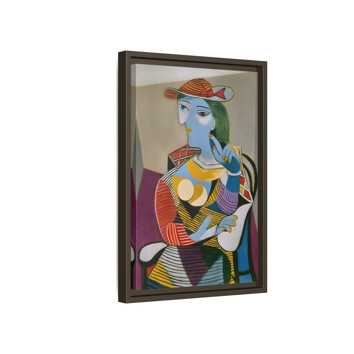 Pablo Picasso Seated Woman Framed Canvas Print - Colorful Cubist Wall Art - YesArtYes