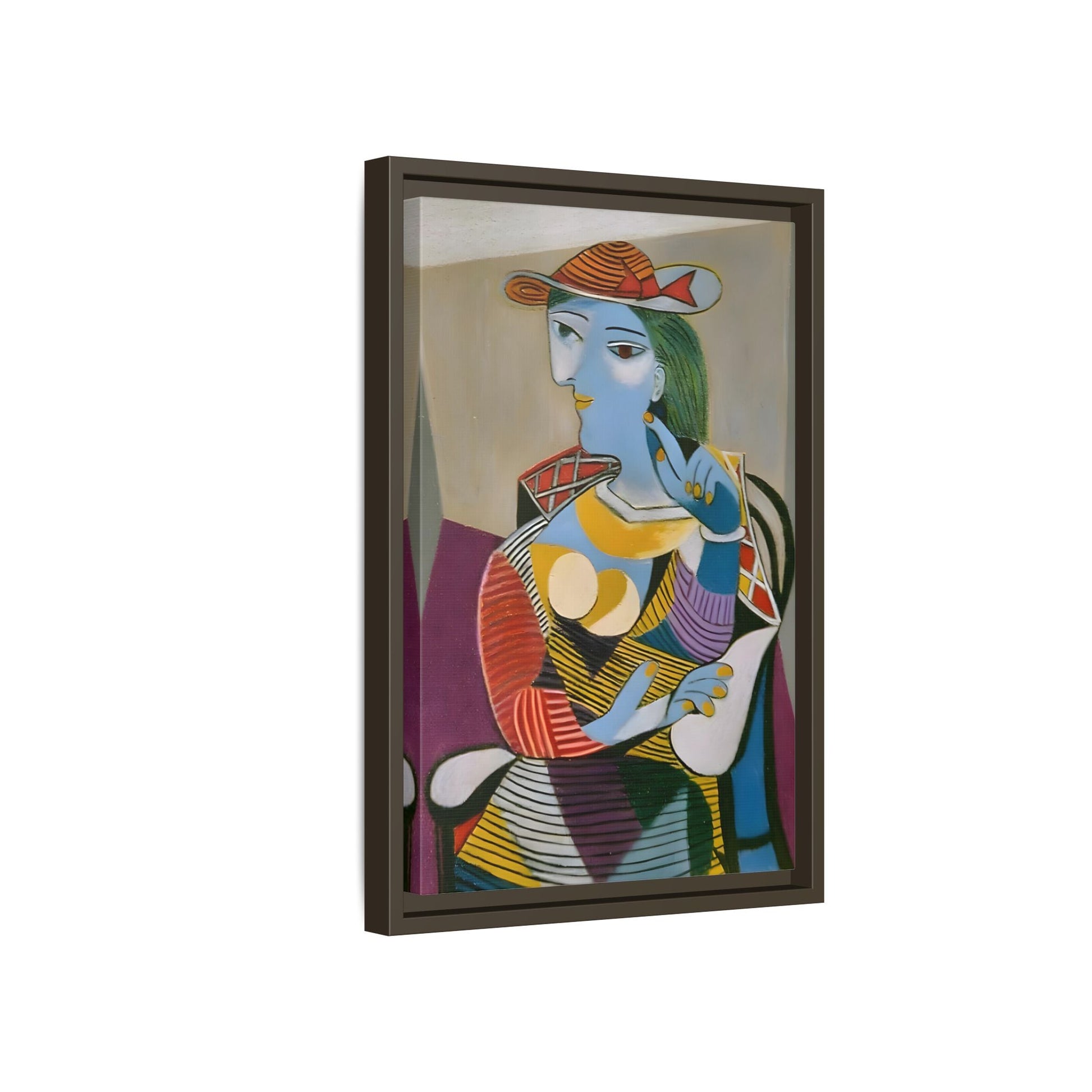 Pablo Picasso Seated Woman Framed Canvas Print - Colorful Cubist Wall Art - YesArtYes