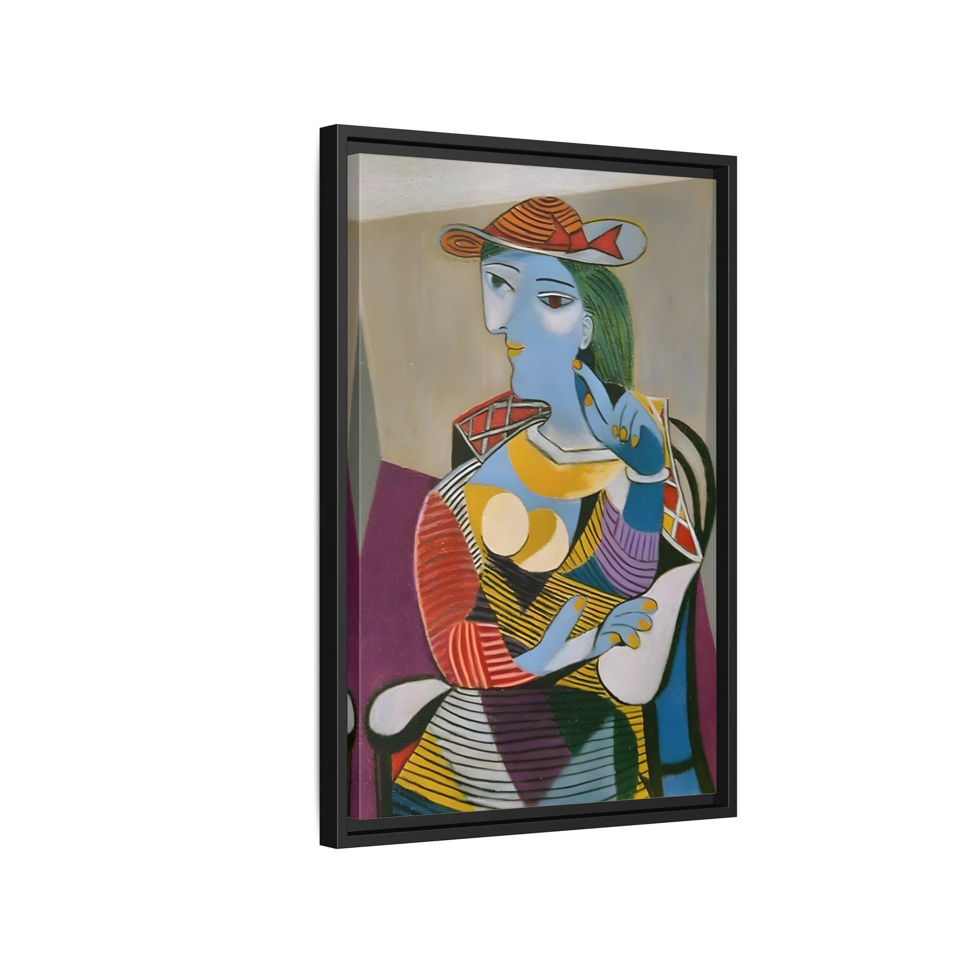 Pablo Picasso Seated Woman Framed Canvas Print - Colorful Cubist Wall Art - YesArtYes