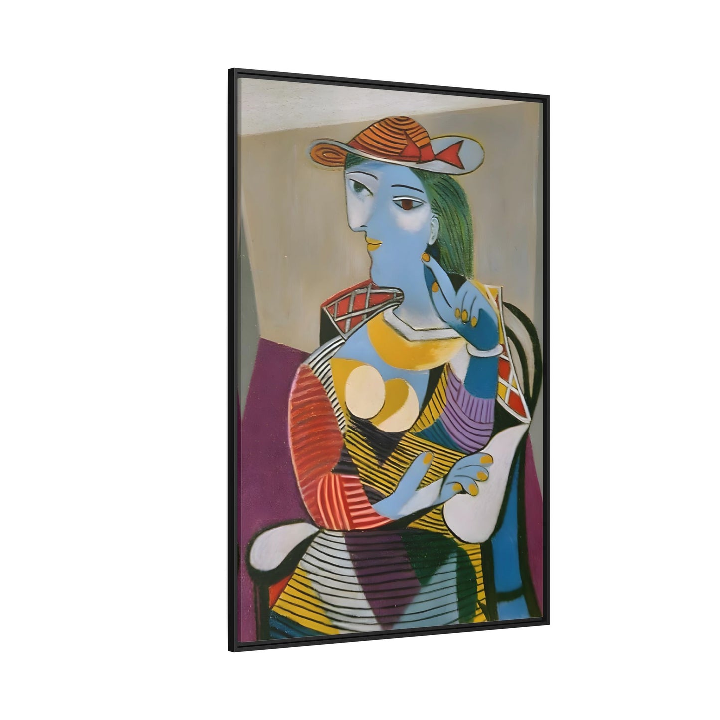 Pablo Picasso Seated Woman Framed Canvas Print - Colorful Cubist Wall Art - YesArtYes