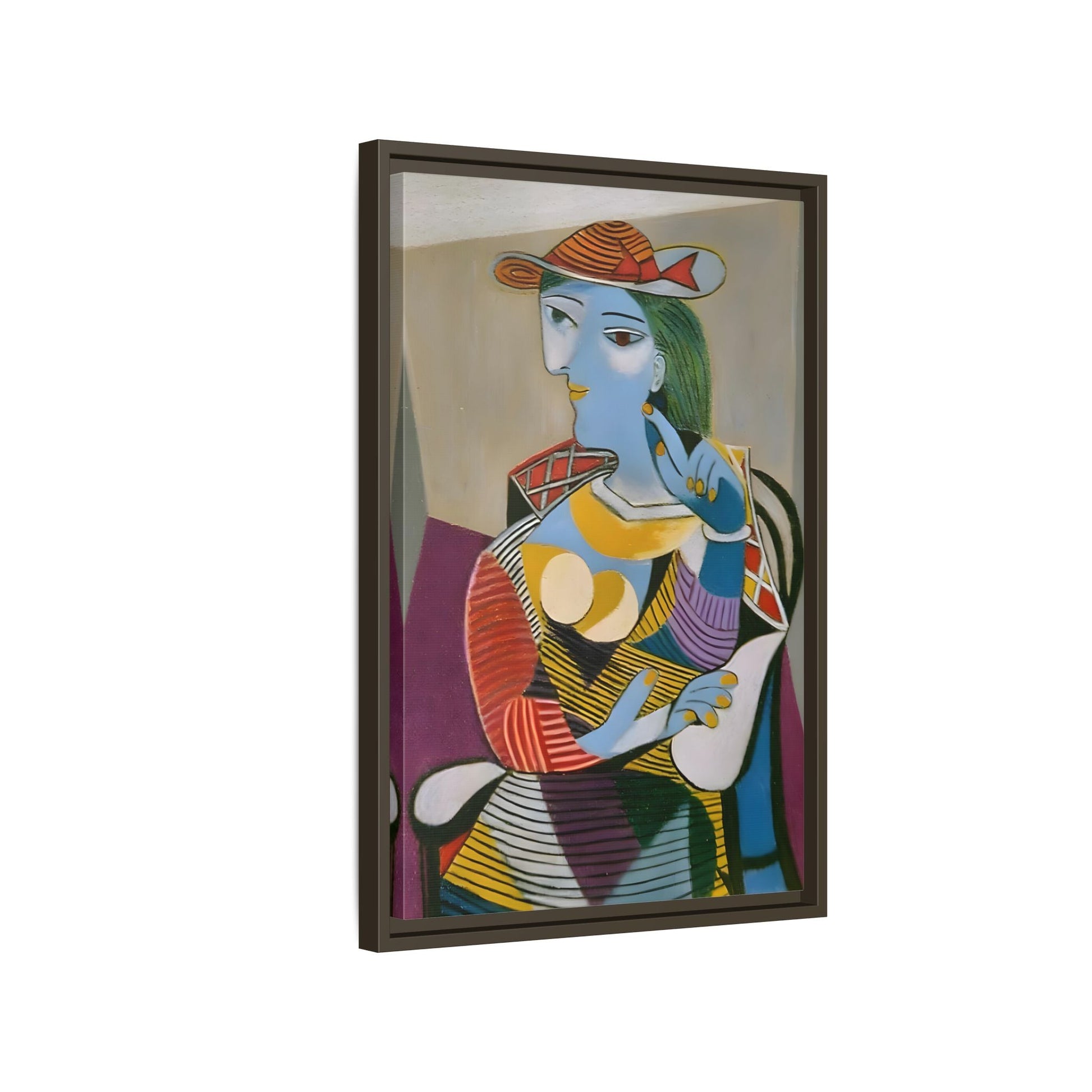 Pablo Picasso Seated Woman Framed Canvas Print - Colorful Cubist Wall Art - YesArtYes