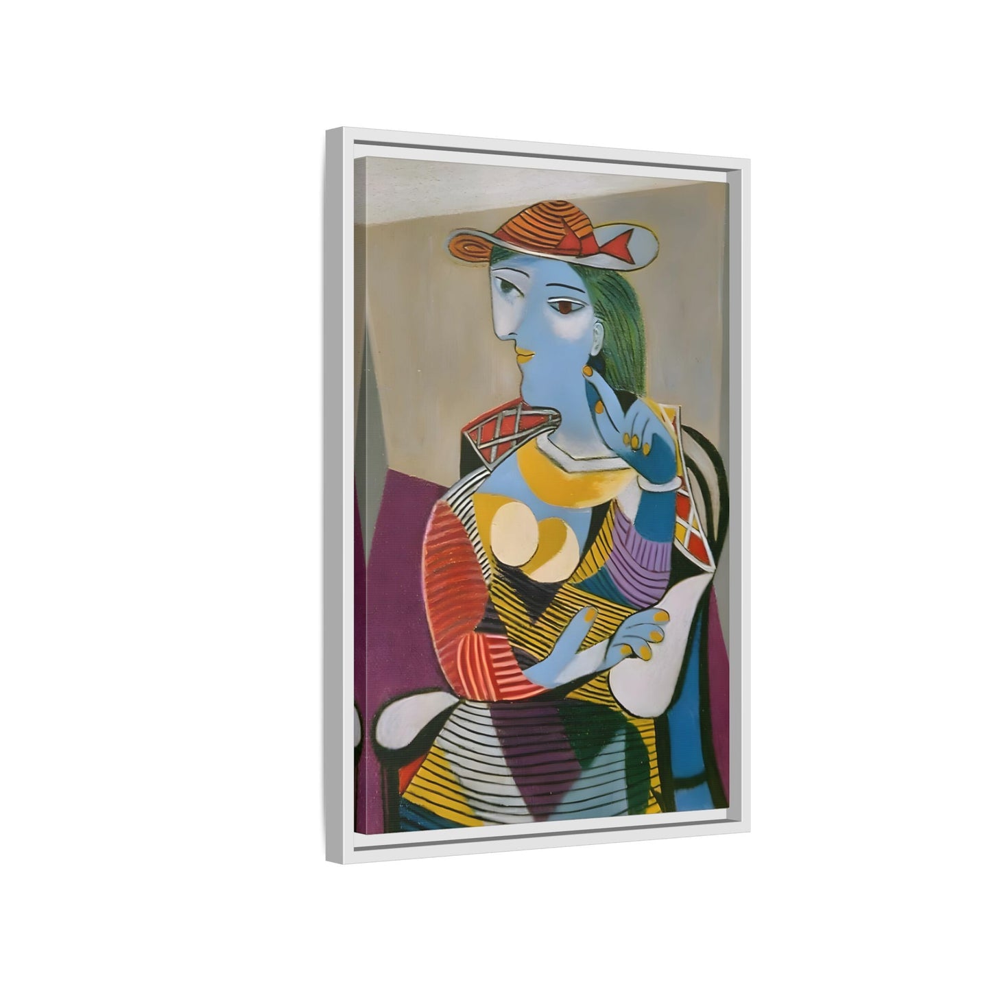 Pablo Picasso Seated Woman Framed Canvas Print - Colorful Cubist Wall Art - YesArtYes