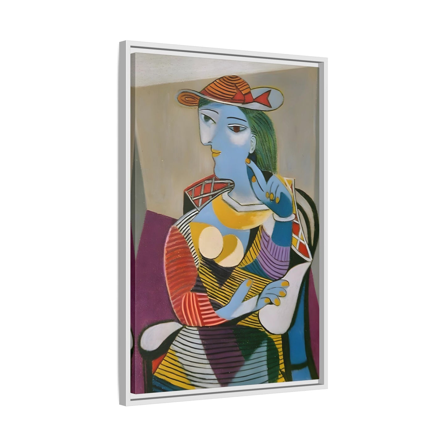 Pablo Picasso Seated Woman Framed Canvas Print - Colorful Cubist Wall Art - YesArtYes