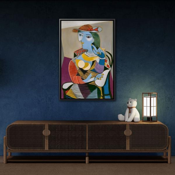 Pablo Picasso Seated Woman Framed Canvas Print - Colorful Cubist Wall Art - YesArtYes