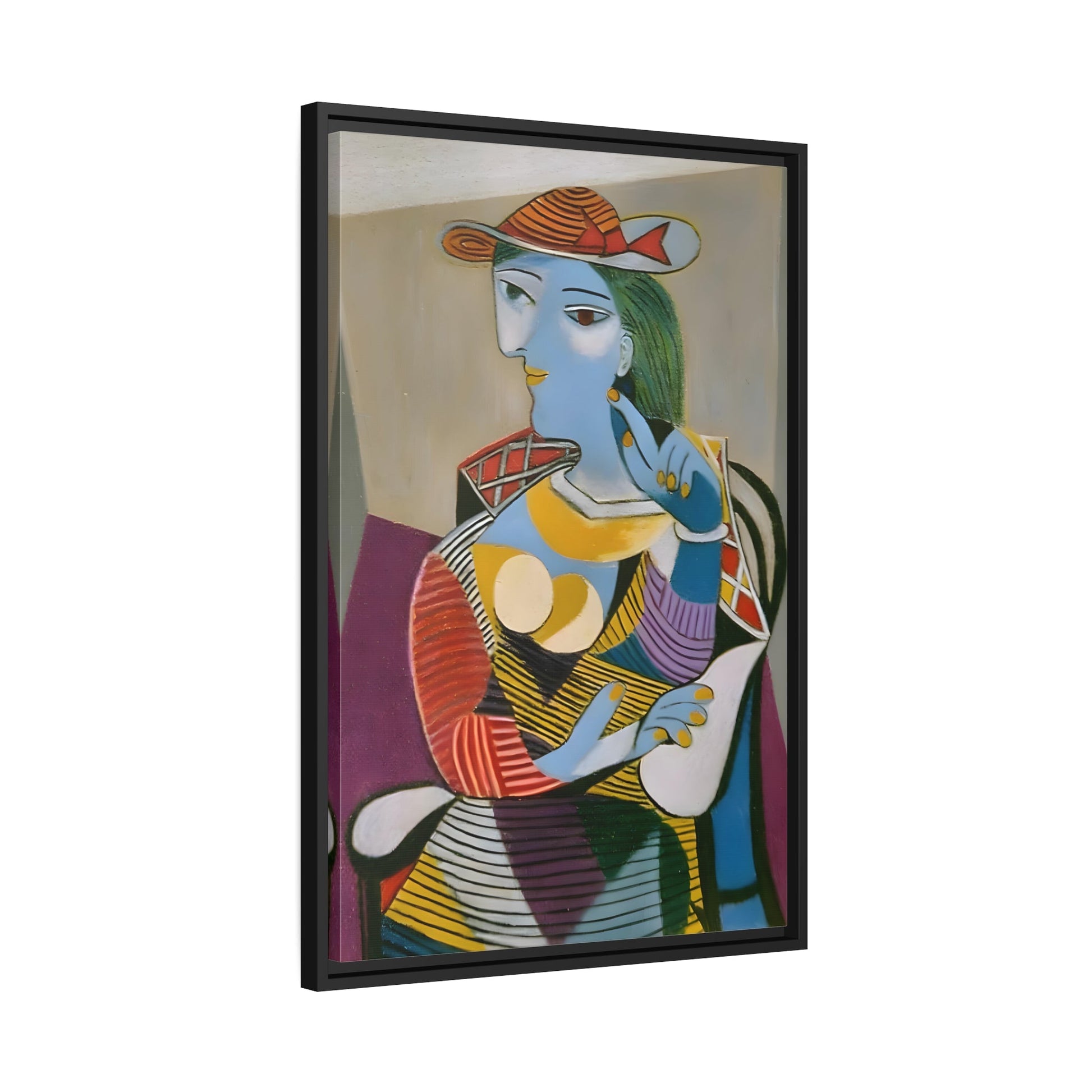 Pablo Picasso Seated Woman - Framed Canvas Print in Black Pinewood Frame