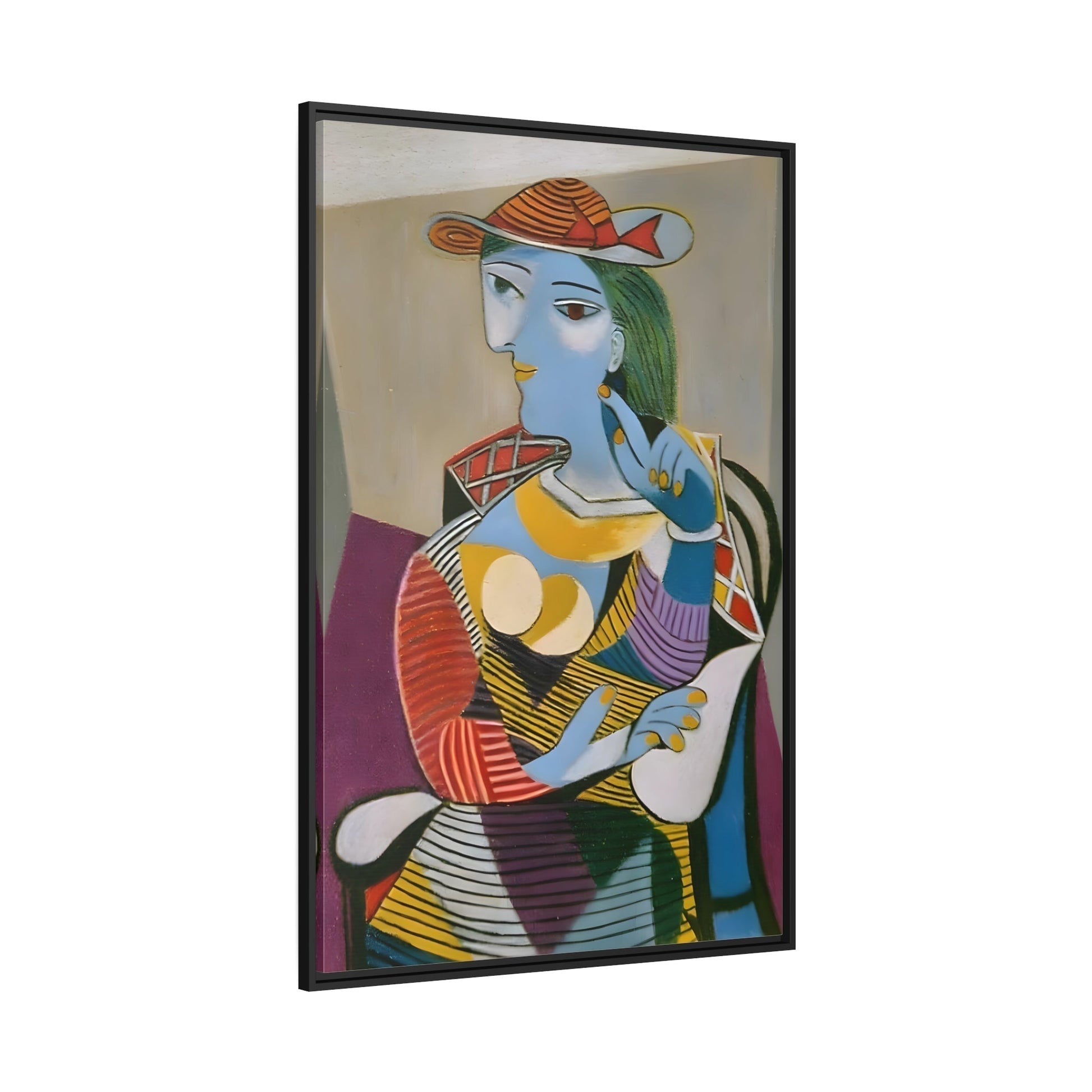 Pablo Picasso Seated Woman - Framed Canvas Print in Black Pinewood Frame