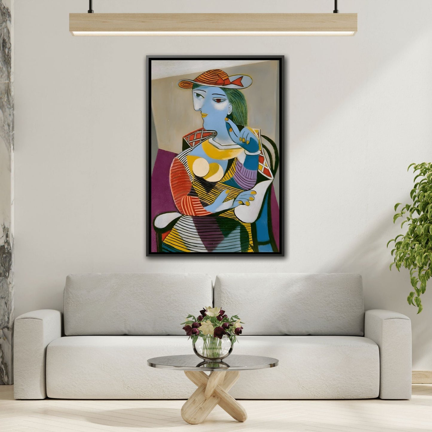 Pablo Picasso Seated Woman - Framed Canvas Print in Black Pinewood Frame