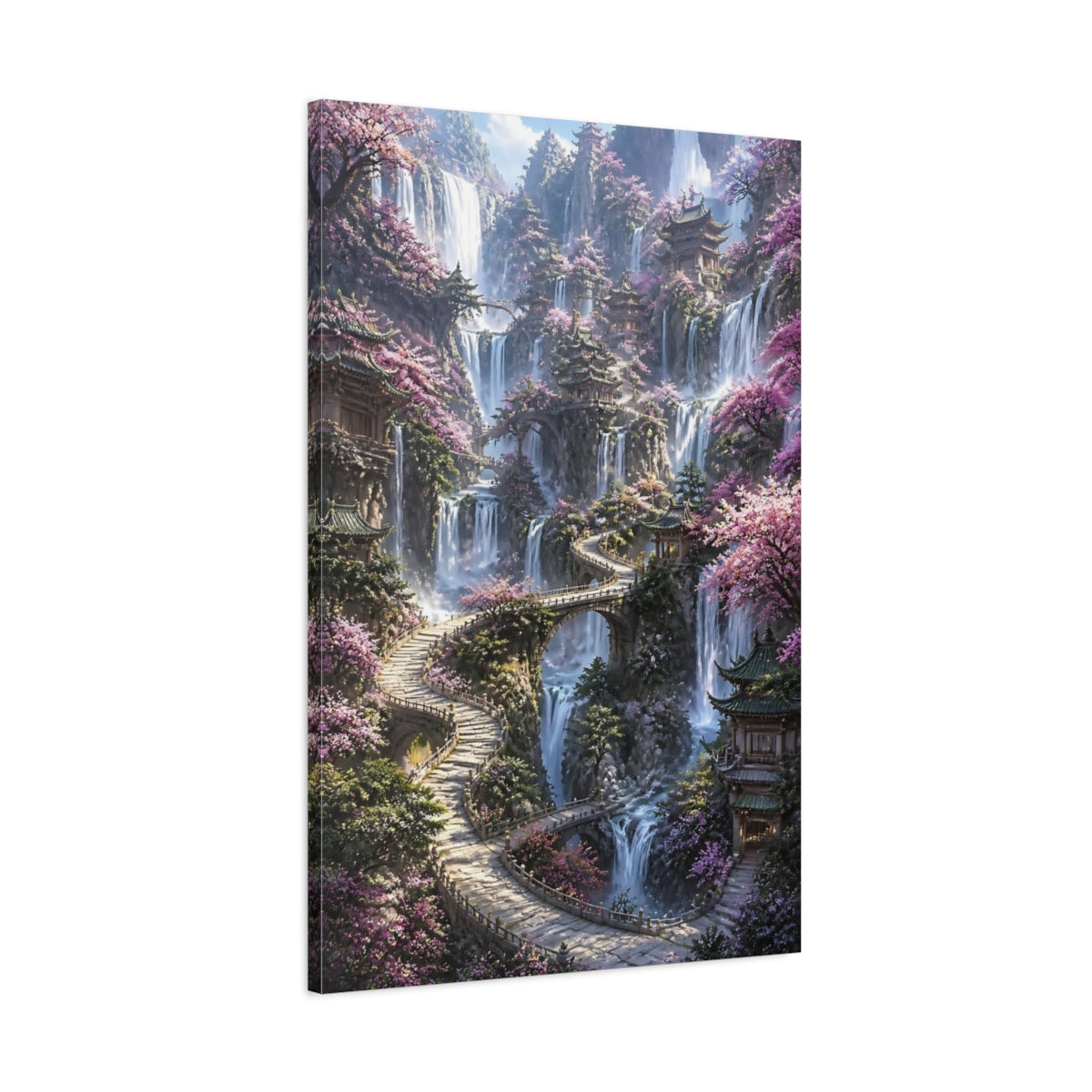 Main Mockup. Pagoda Village Waterfalls shown as canvas print