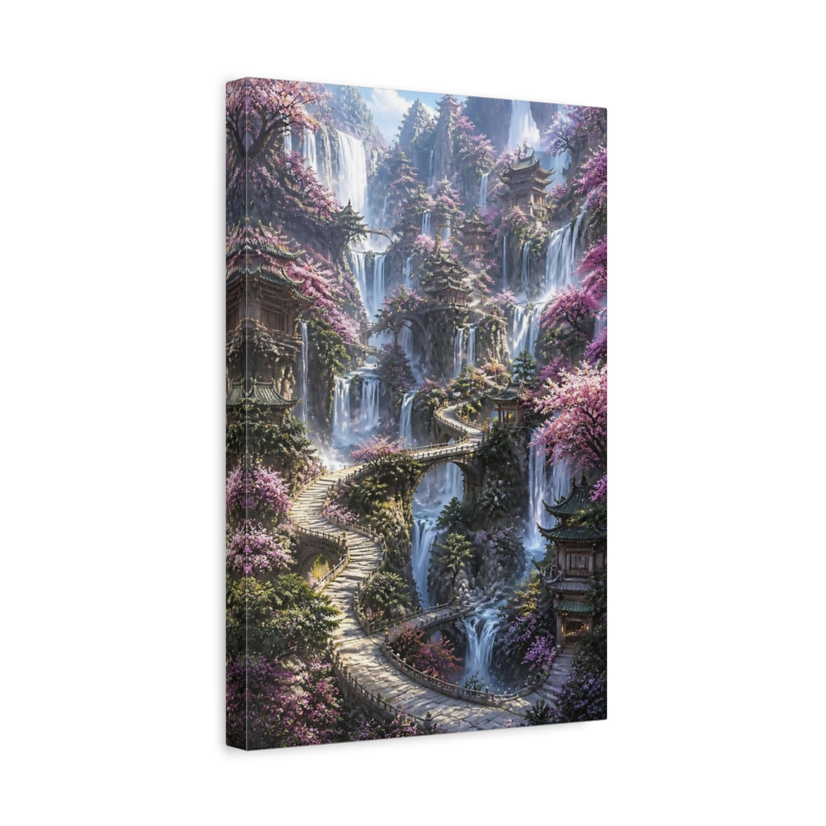 Side Mockup 4. Pagoda Village Waterfalls shown as canvas print