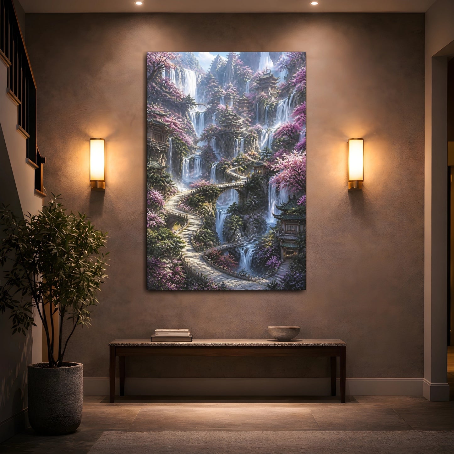 Mockup 2. Pagoda Village Waterfalls shown as canvas print