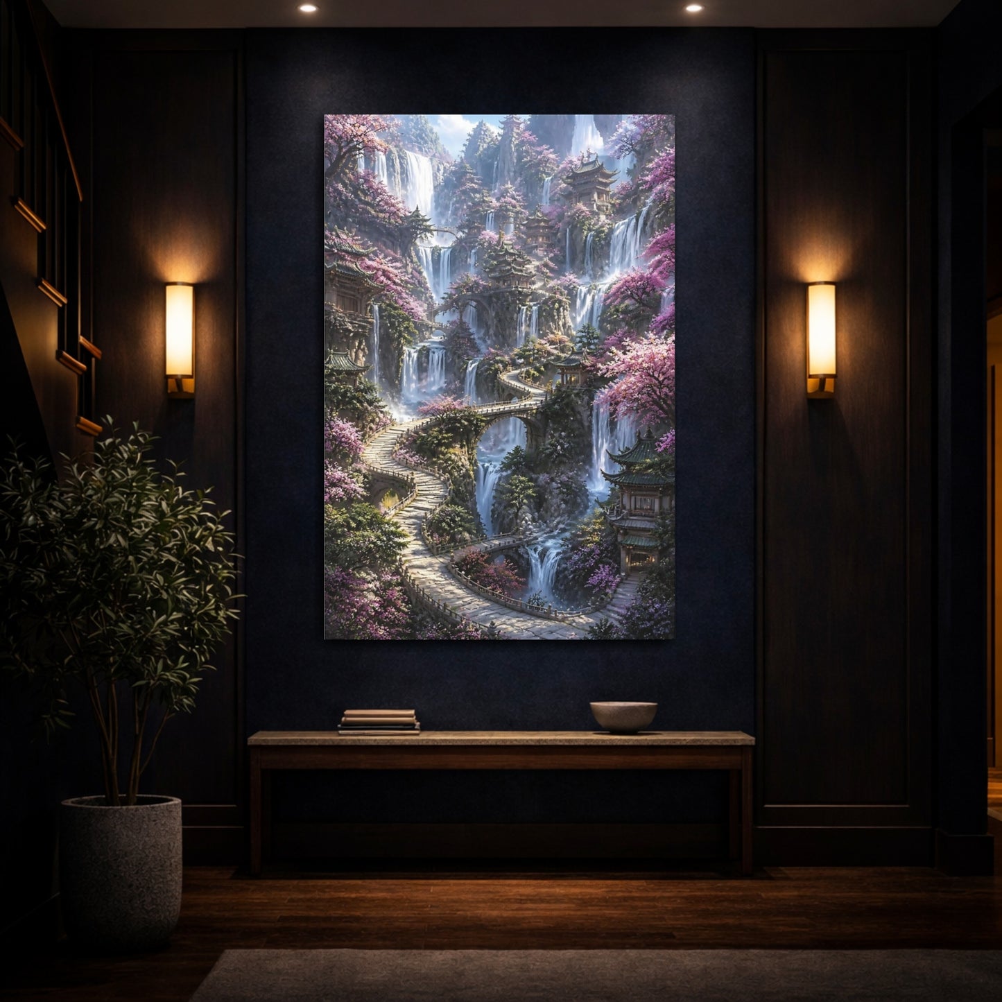 Mockup 4. Pagoda Village Waterfalls shown as canvas print