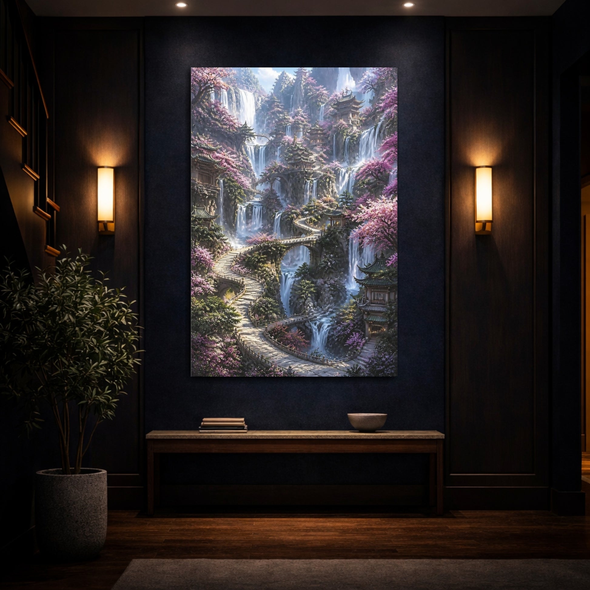 Mockup 4. Pagoda Village Waterfalls shown as canvas print