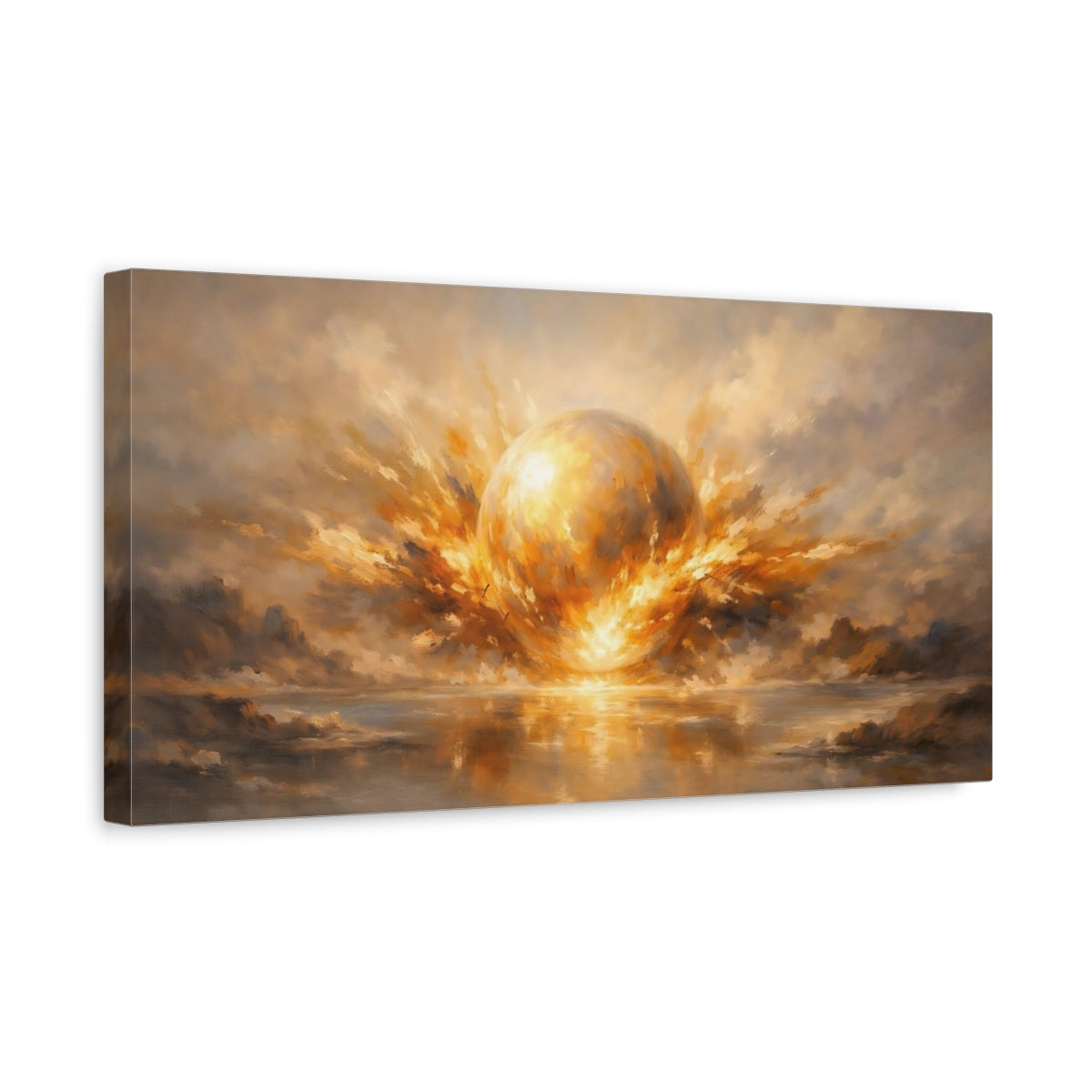 Side Mockup 3. Science Fiction Energy Sphere Golden Energy Orb shown as stretched canvas wall art