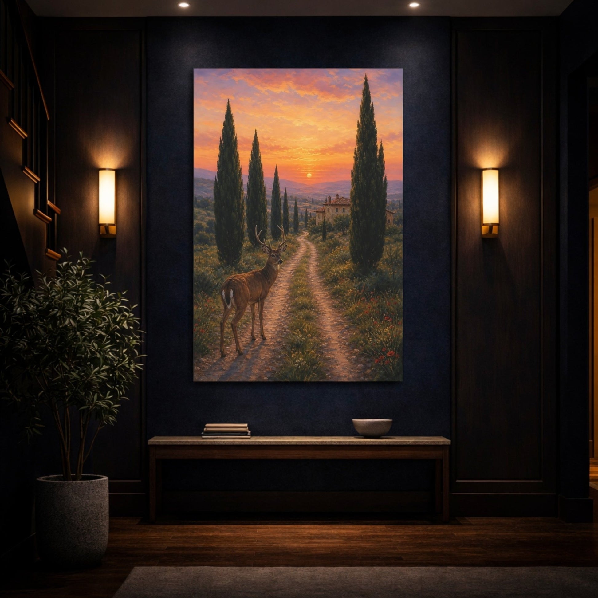 Painterly Plein Air Countryside Brushwork Dramatic Canvas Print – Living Room, Above Sofa, Warm Tones - YesArtYes