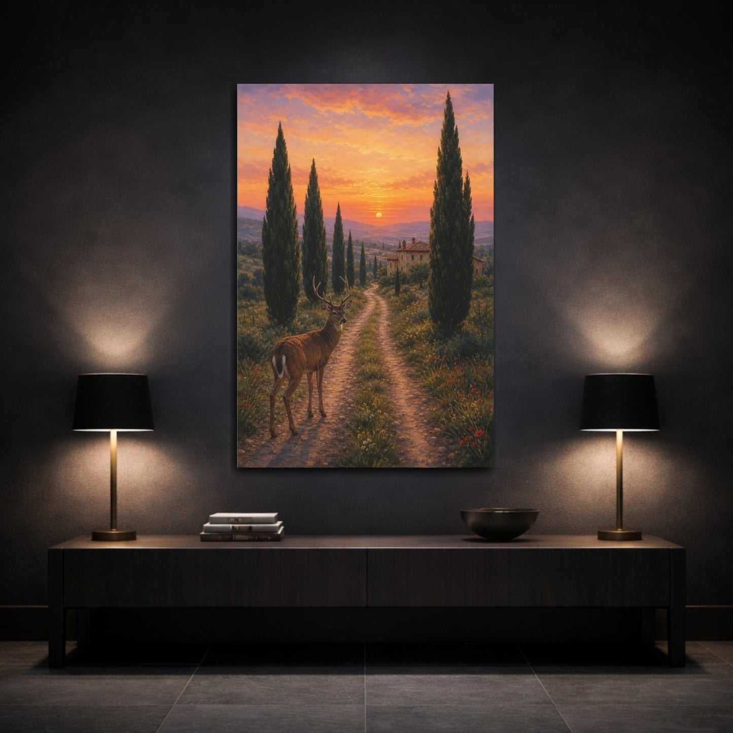 Painterly Plein Air Countryside Brushwork Dramatic Canvas Print – Living Room, Above Sofa, Warm Tones - YesArtYes