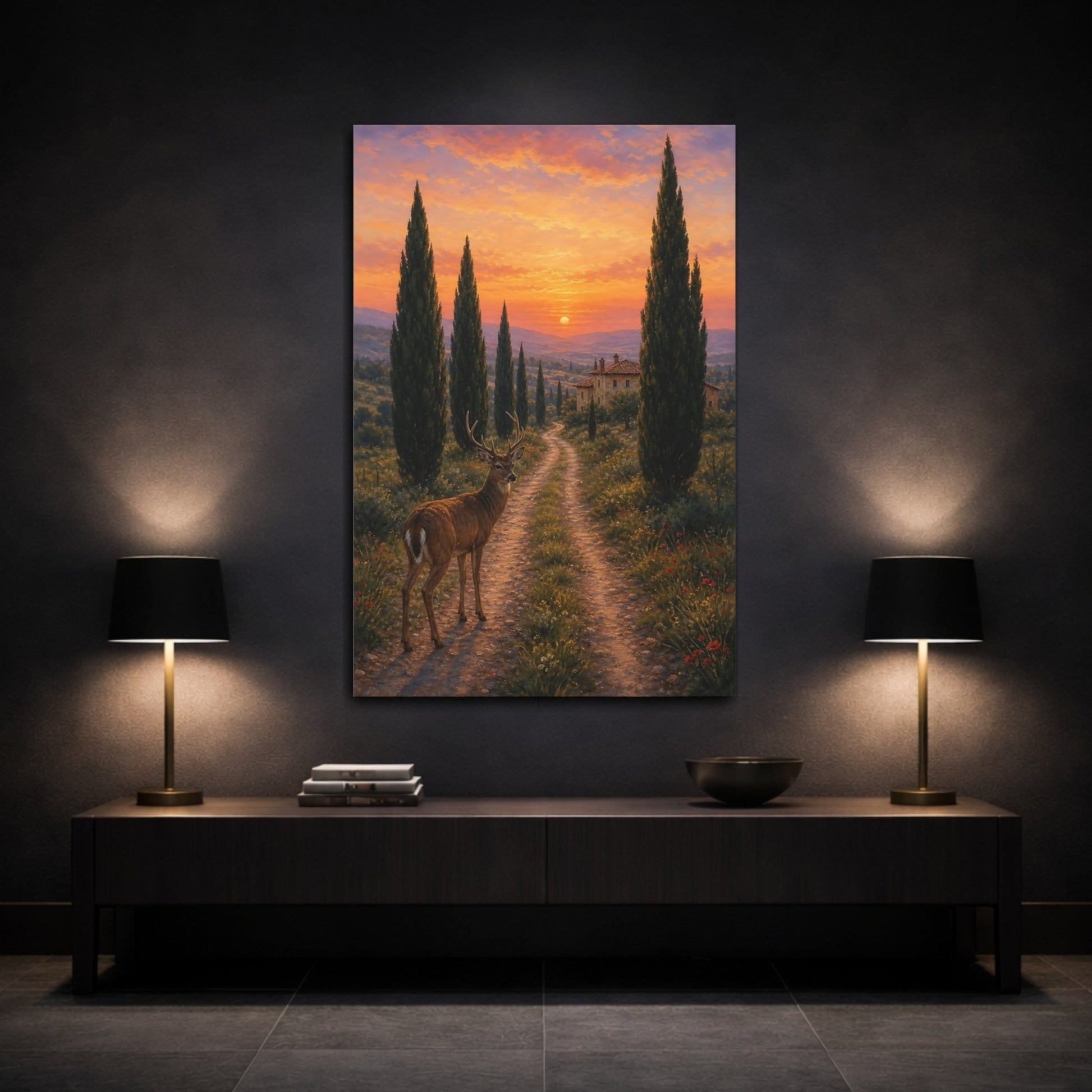 Painterly Plein Air Countryside Brushwork Dramatic Canvas Print – Living Room, Above Sofa, Warm Tones - YesArtYes