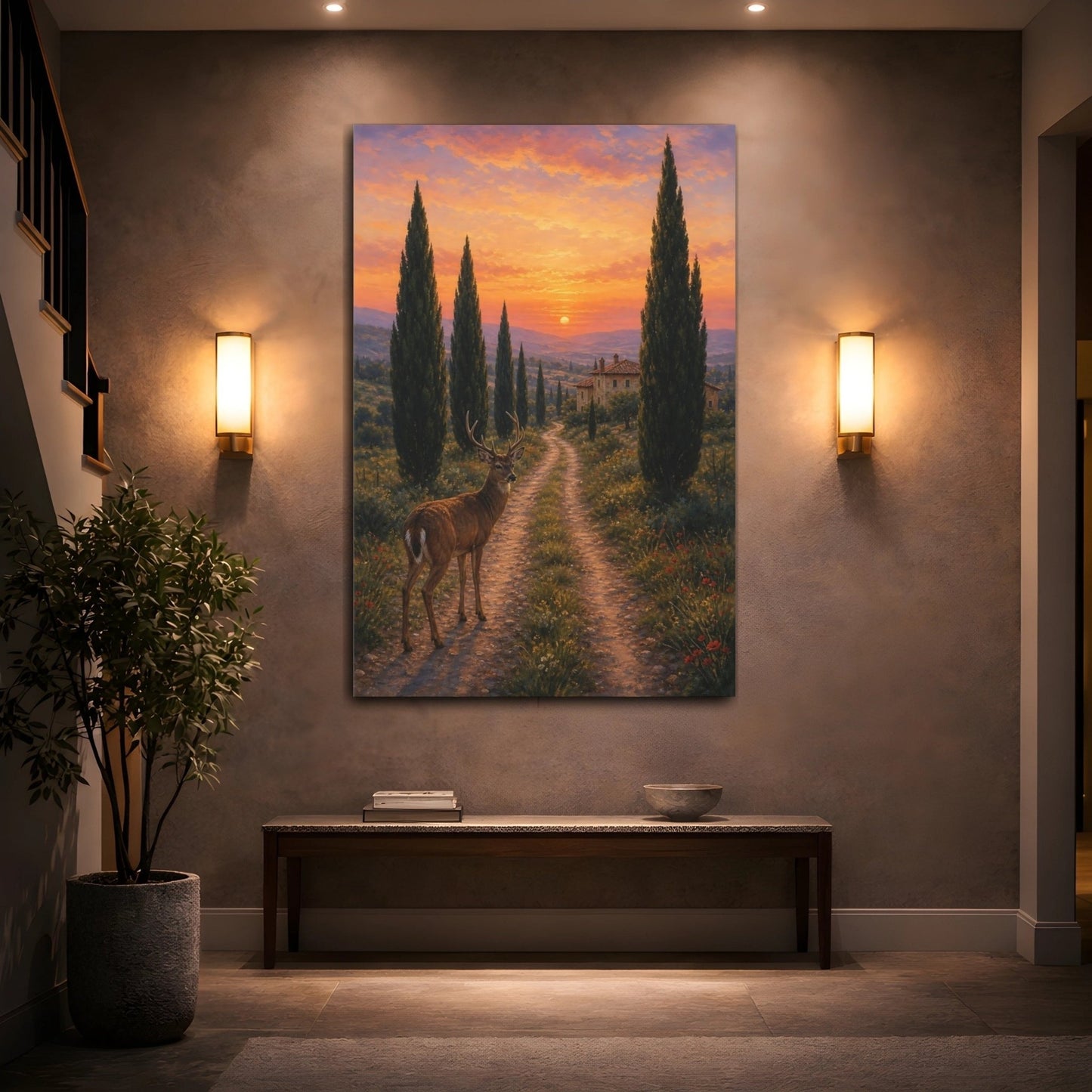 Painterly Plein Air Countryside Brushwork Dramatic Canvas Print – Living Room, Above Sofa, Warm Tones - YesArtYes