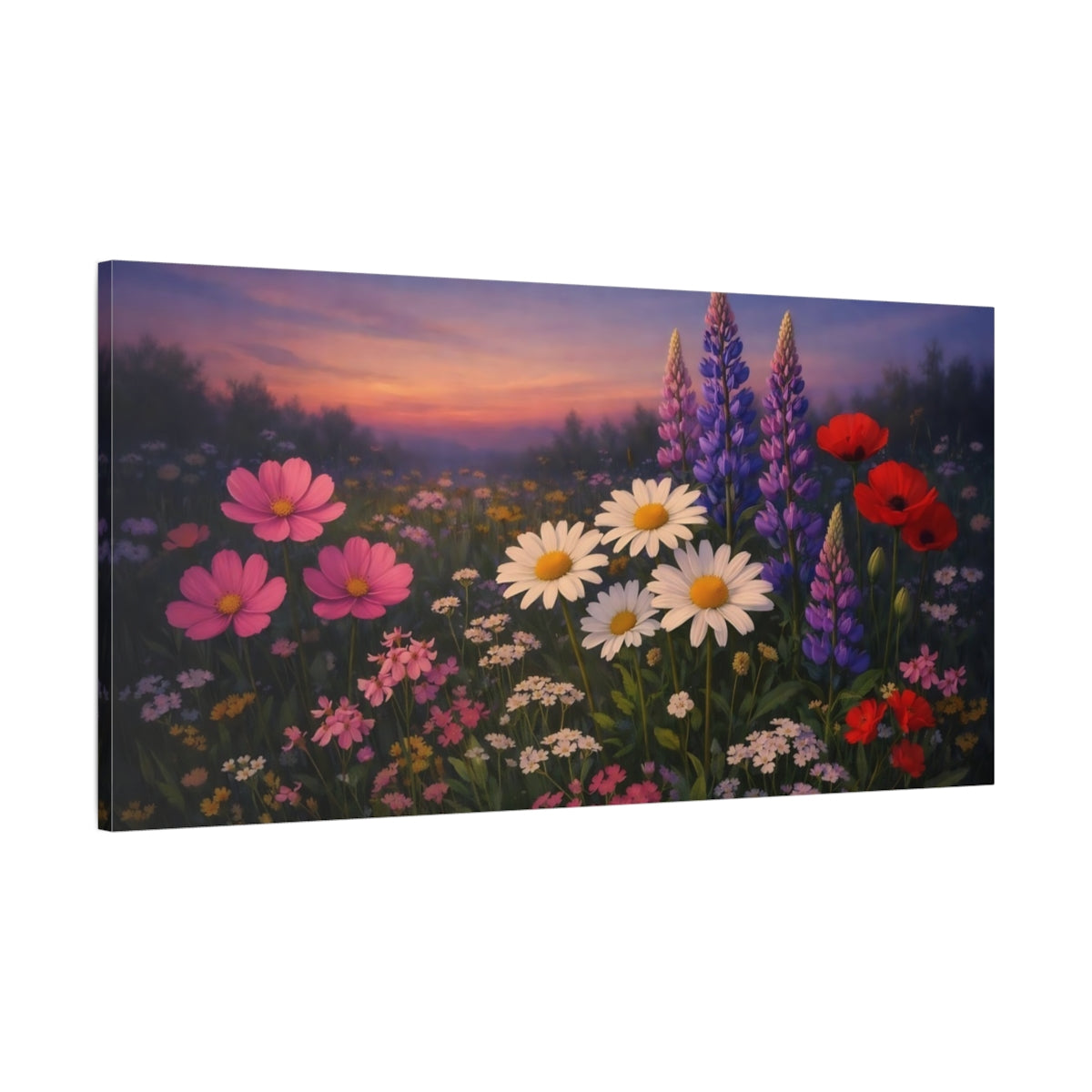 Side Mockup 1. Floral Wildflowers Vibrant Wildflowers shown as stretched canvas wall art