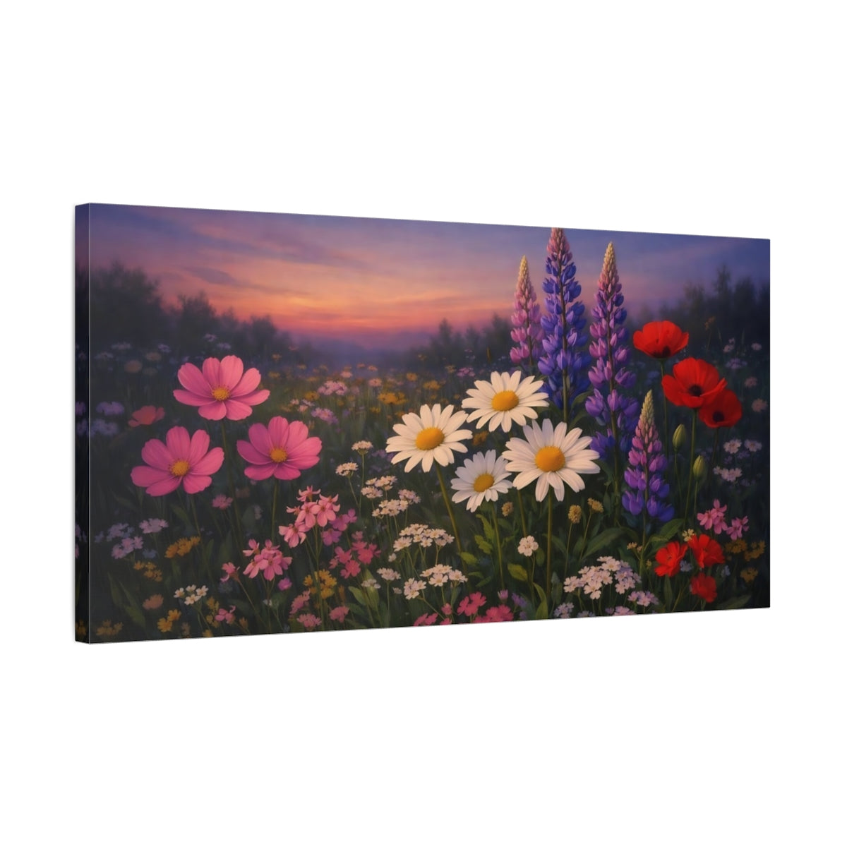 Side Mockup 2. Floral Wildflowers Vibrant Wildflowers shown as stretched canvas wall art
