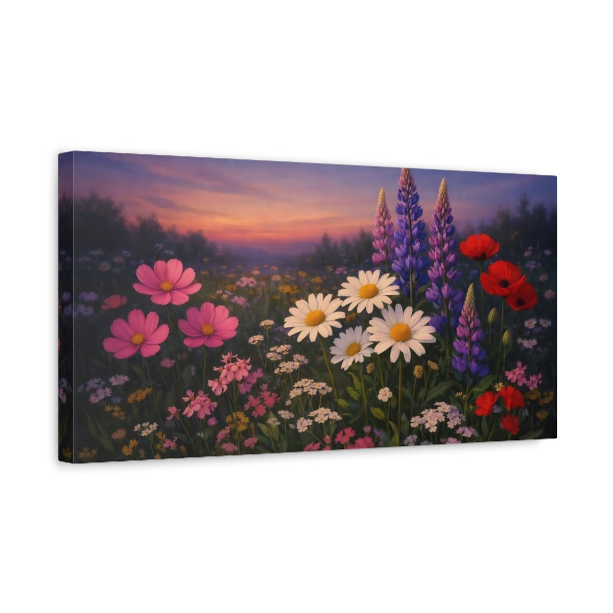 Side Mockup 3. Floral Wildflowers Vibrant Wildflowers shown as stretched canvas wall art