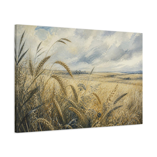 Main Mockup. Pale Harvest Wheat Field shown as canvas print