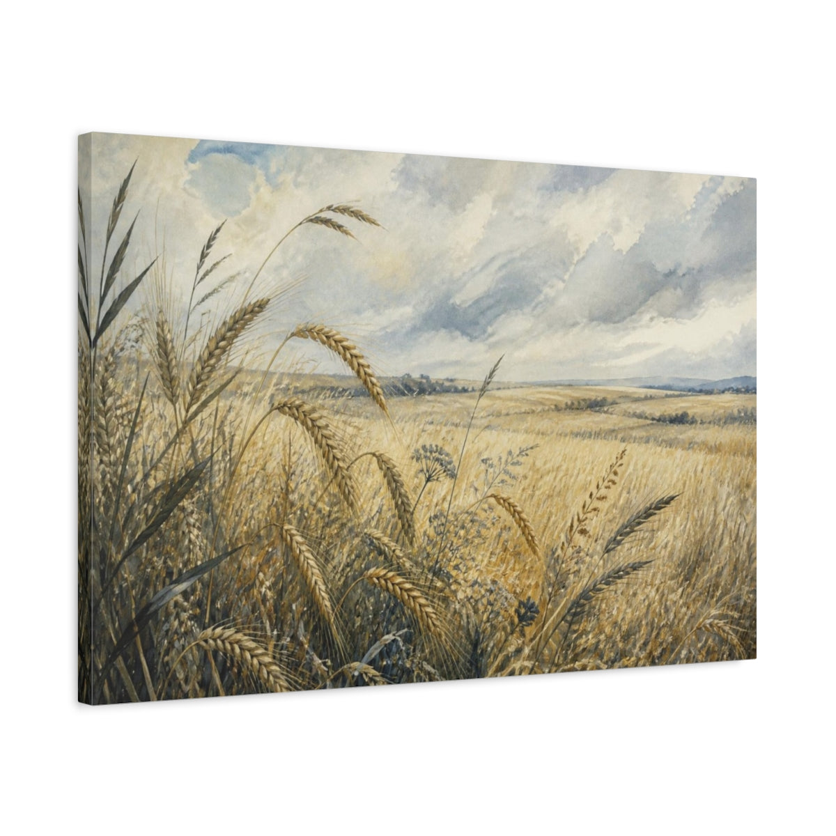 Side Mockup 2. Pale Harvest Wheat Field shown as canvas print