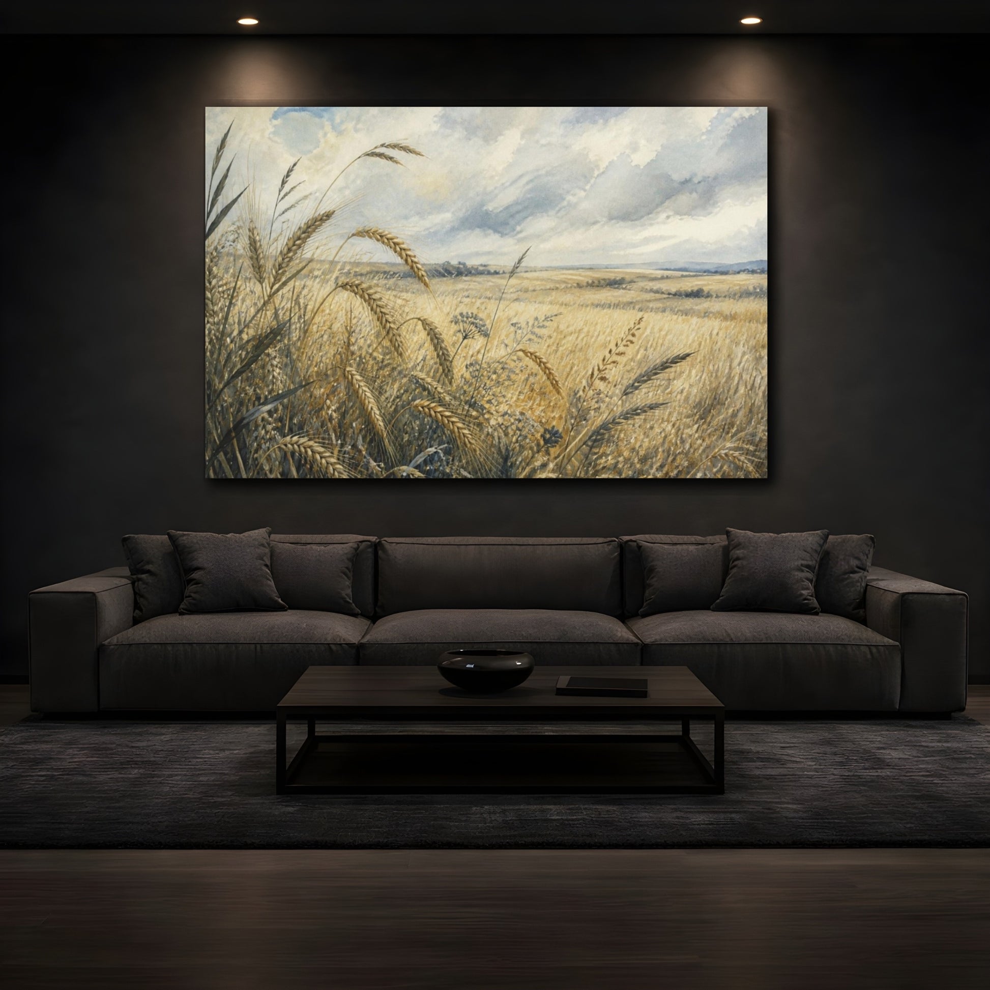 Mockup 3. Pale Harvest Wheat Field shown as canvas print
