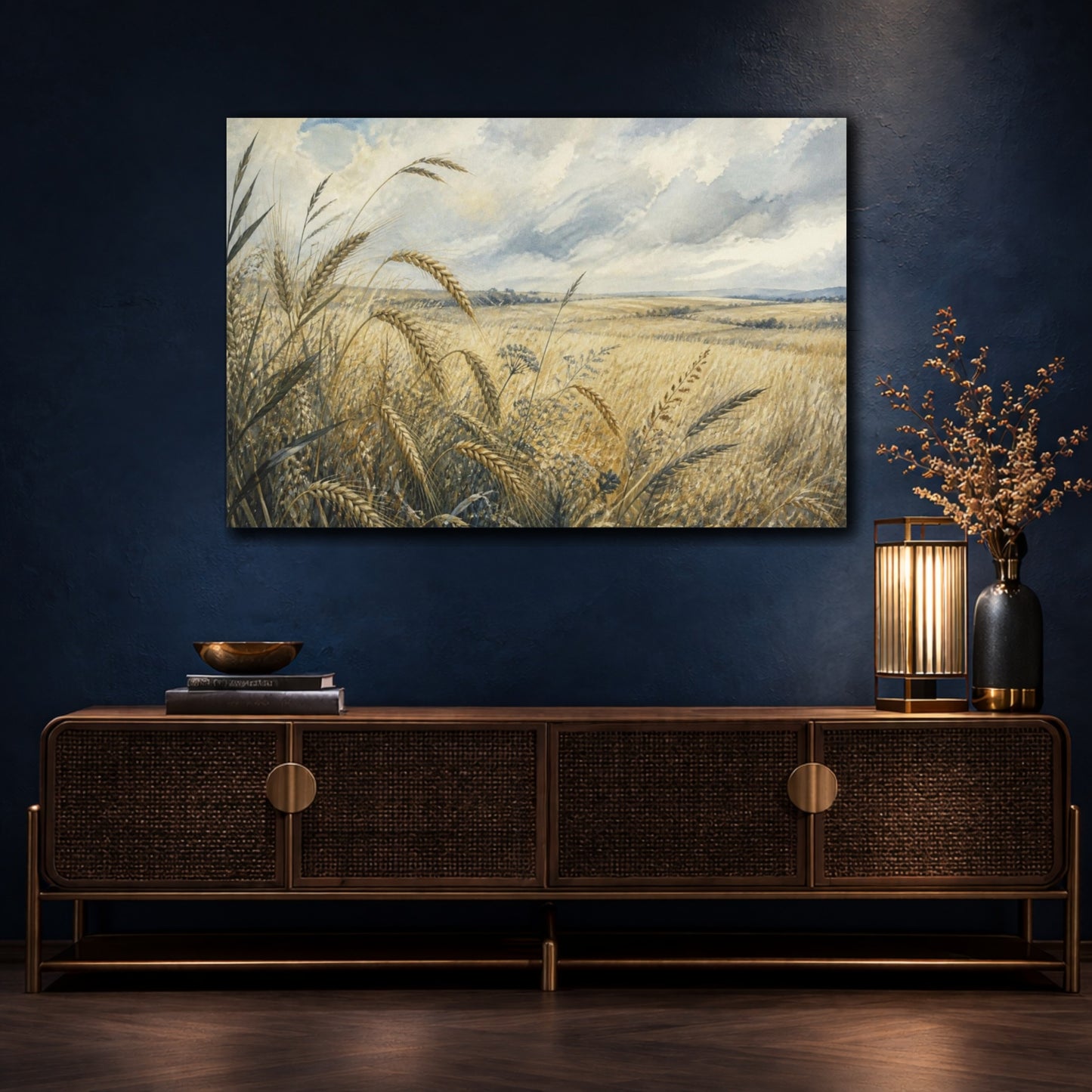 Mockup 4. Pale Harvest Wheat Field shown as canvas print