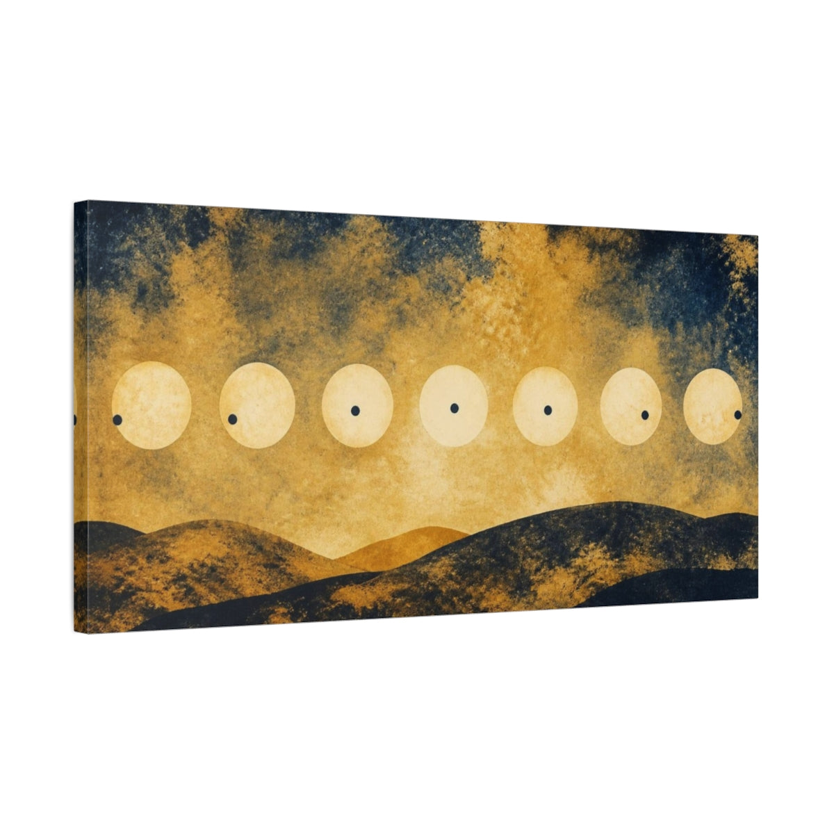 Side Mockup 1. Pale Suns Over Hills shown as canvas print