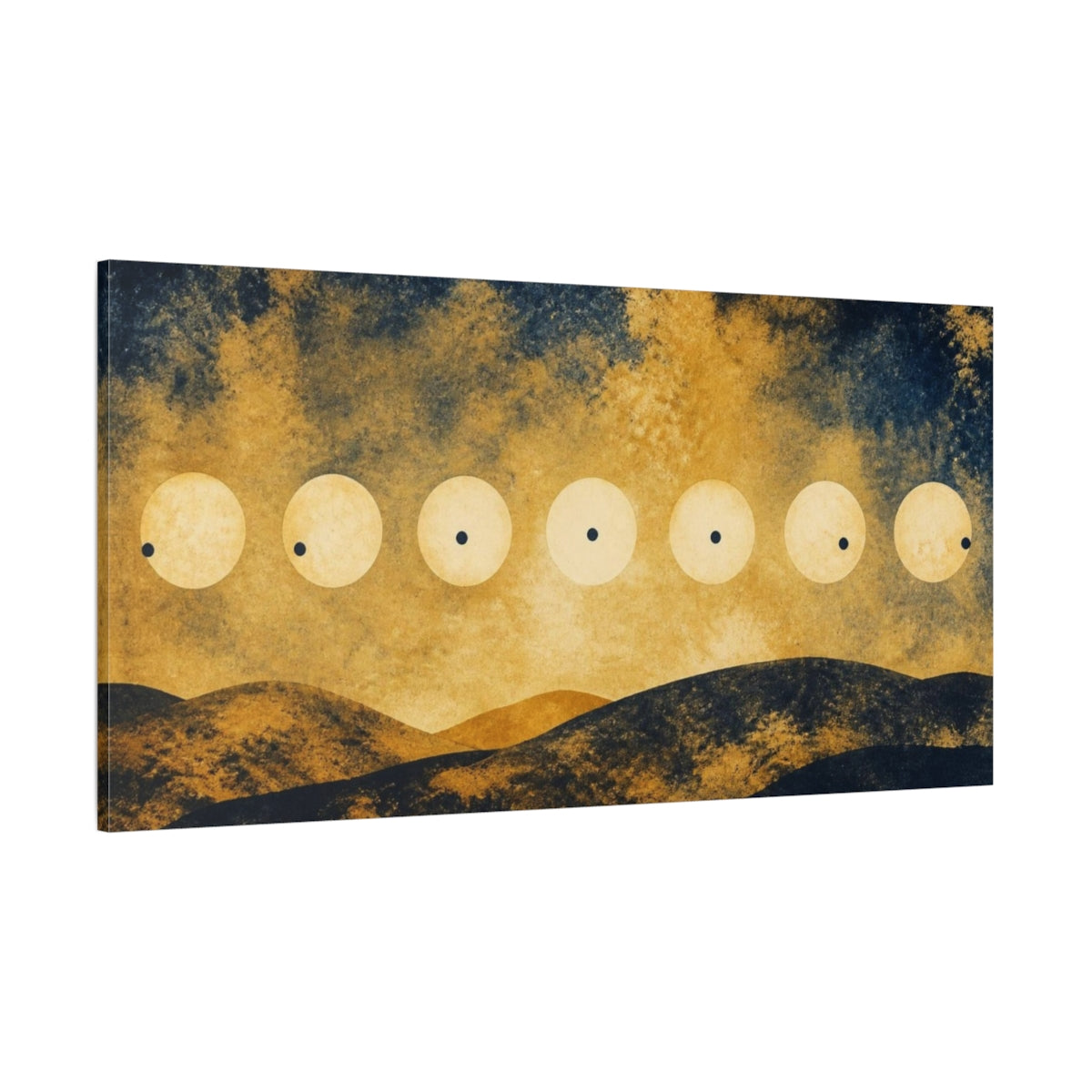 Side Mockup 2. Pale Suns Over Hills shown as canvas print
