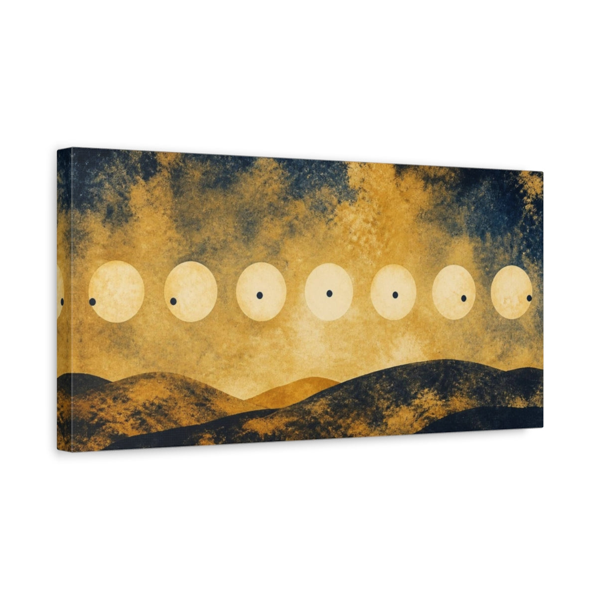 Side Mockup 3. Pale Suns Over Hills shown as canvas print