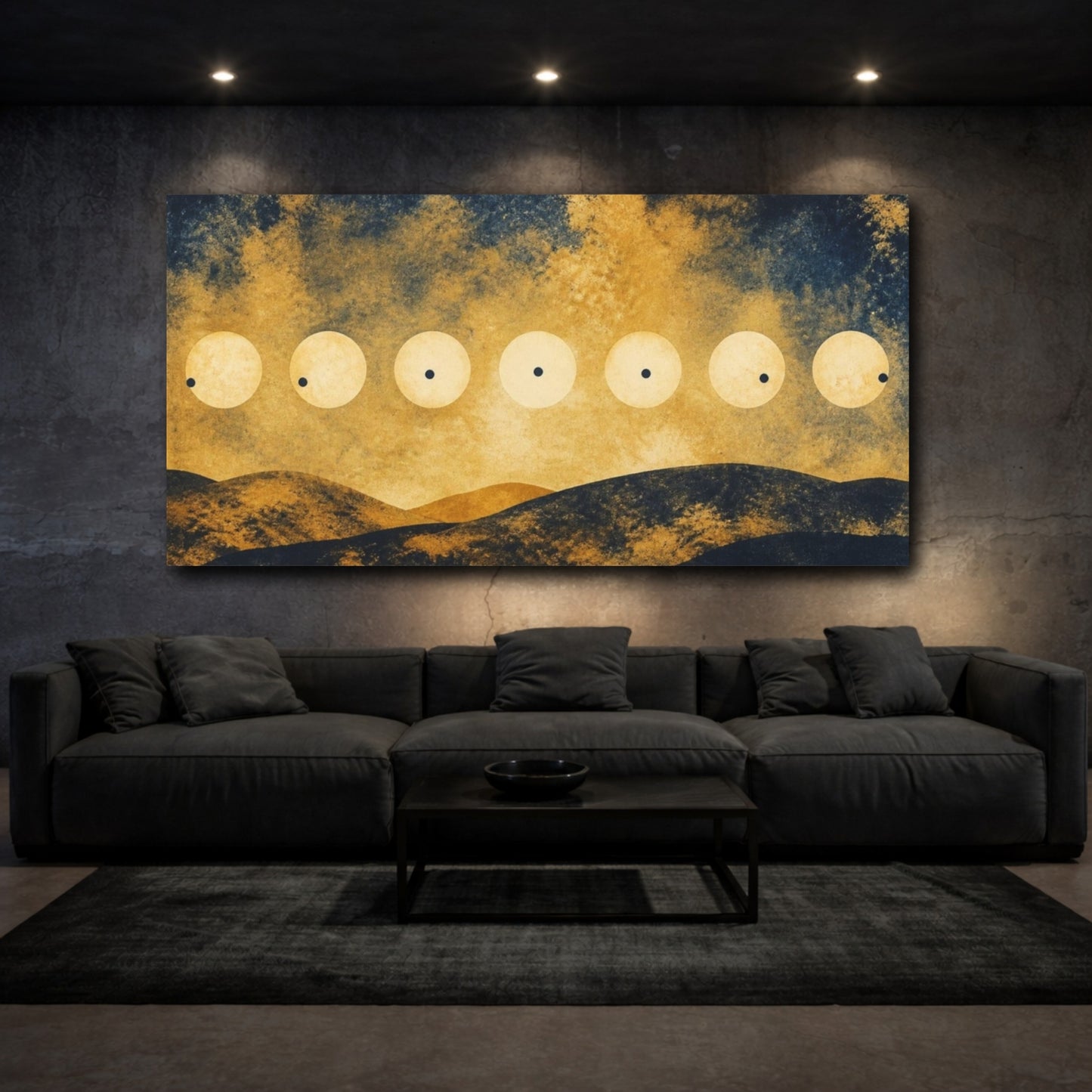 Mockup 3. Pale Suns Over Hills shown as canvas print